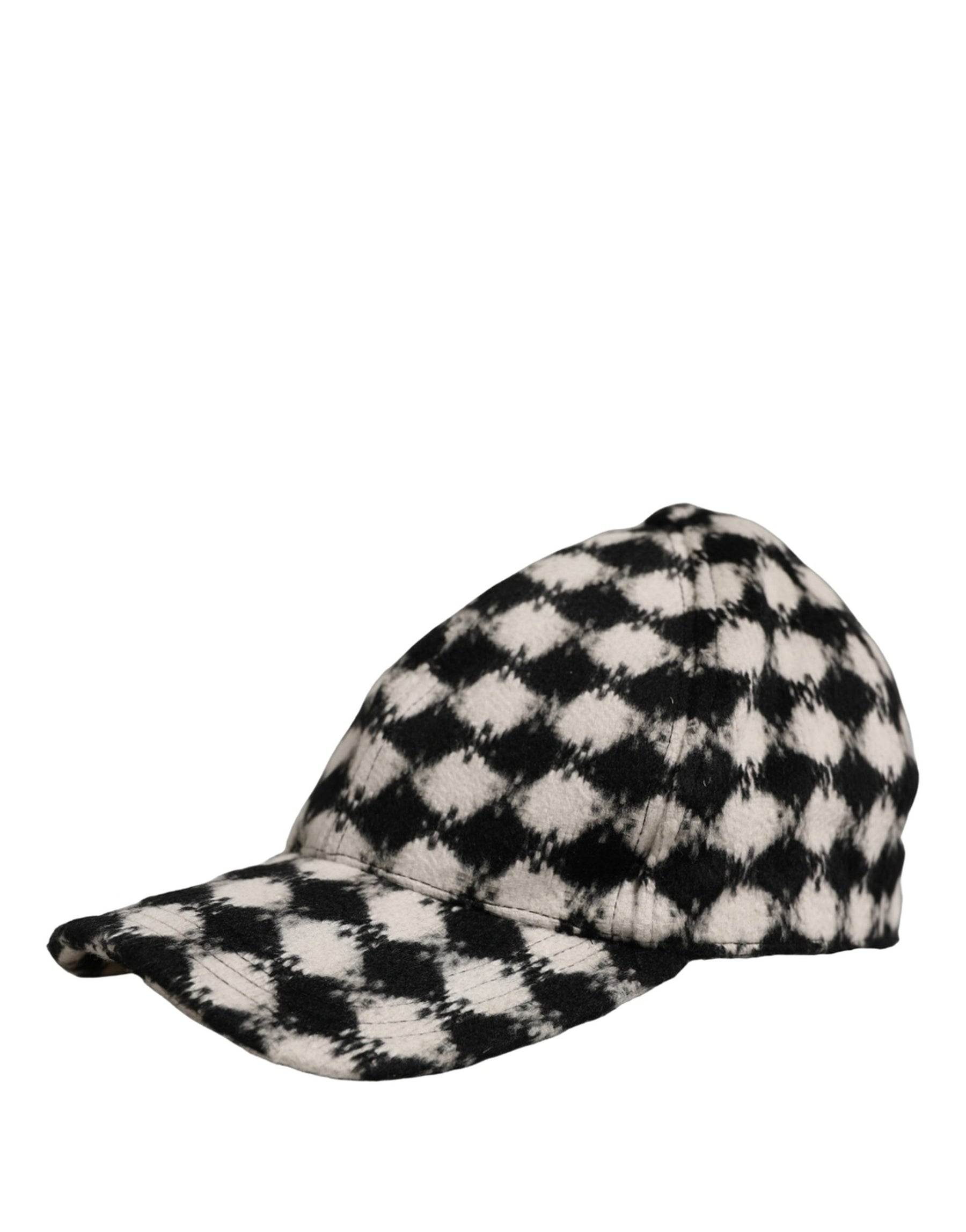 Dolce & Gabbana Men Black White Diamond Wool Baseball Cap Hat | Regal Royce