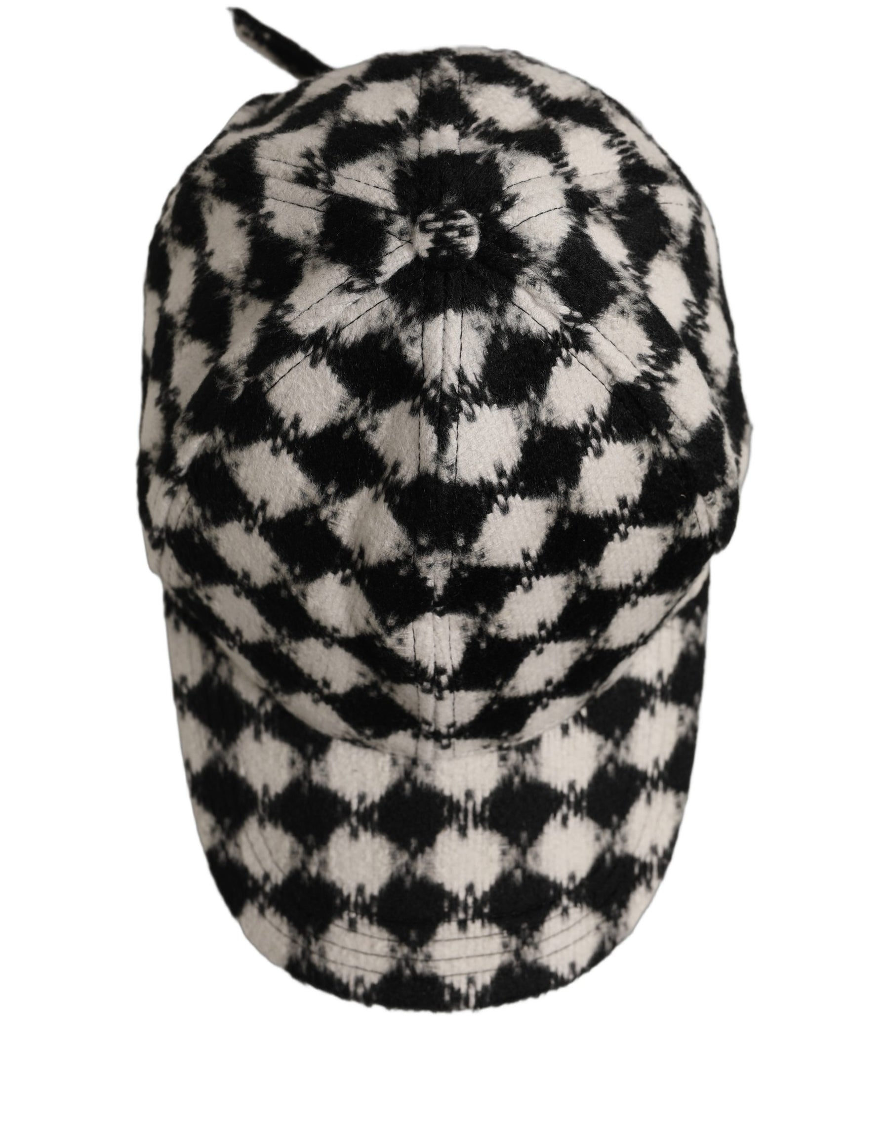 Dolce & Gabbana Men Black White Diamond Wool Baseball Cap Hat | Regal Royce