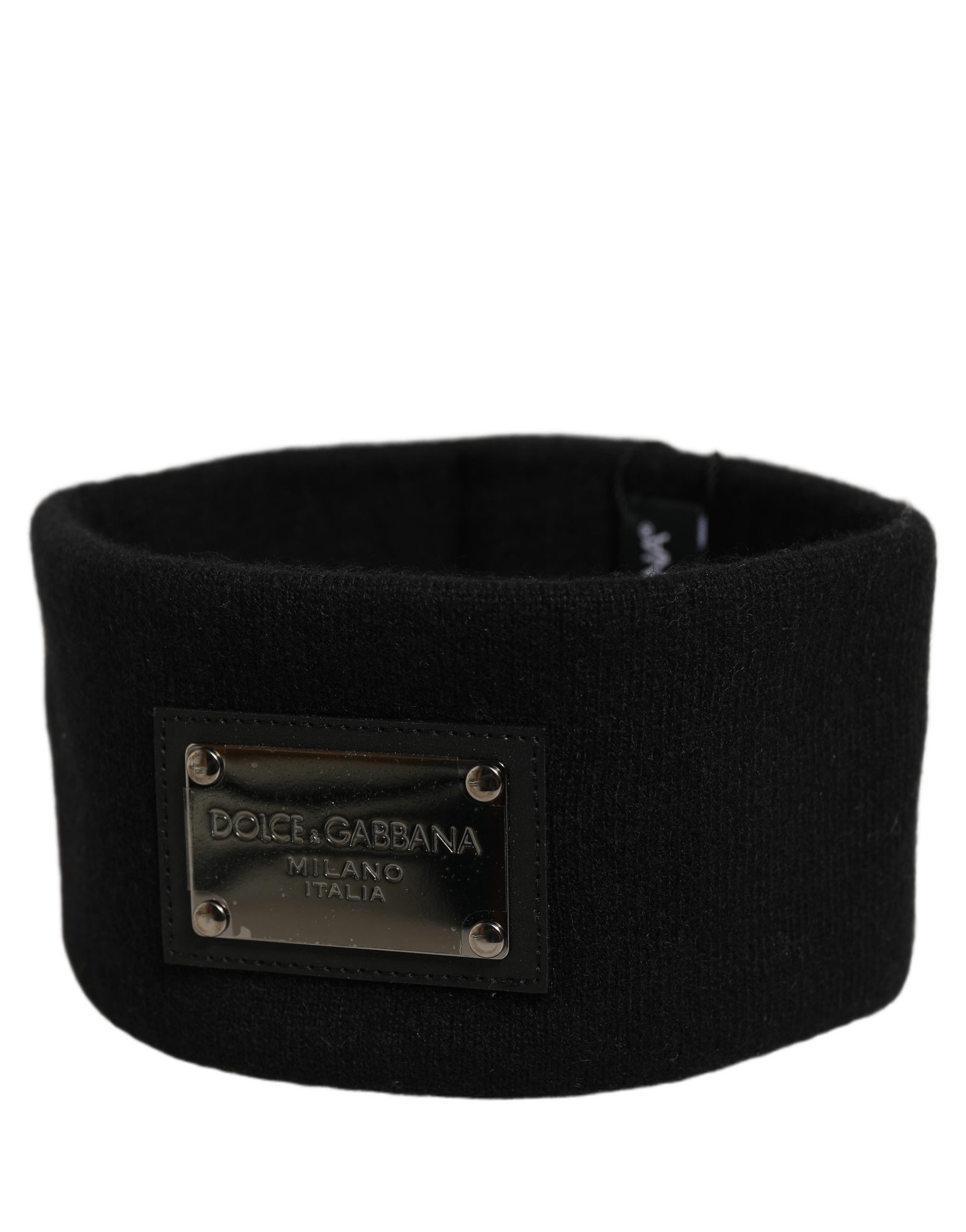 Dolce & Gabbana Men Black Cashmere Logo Plaque Head Band One Size Hat | Regal Royce