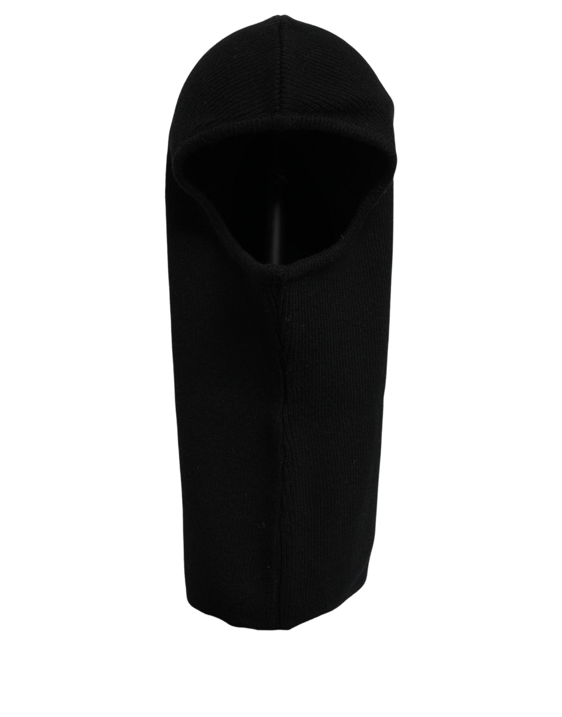 Dolce & Gabbana Men Black Wool Ribbed Knit Balaclava Wrap One Size Hat | Regal Royce