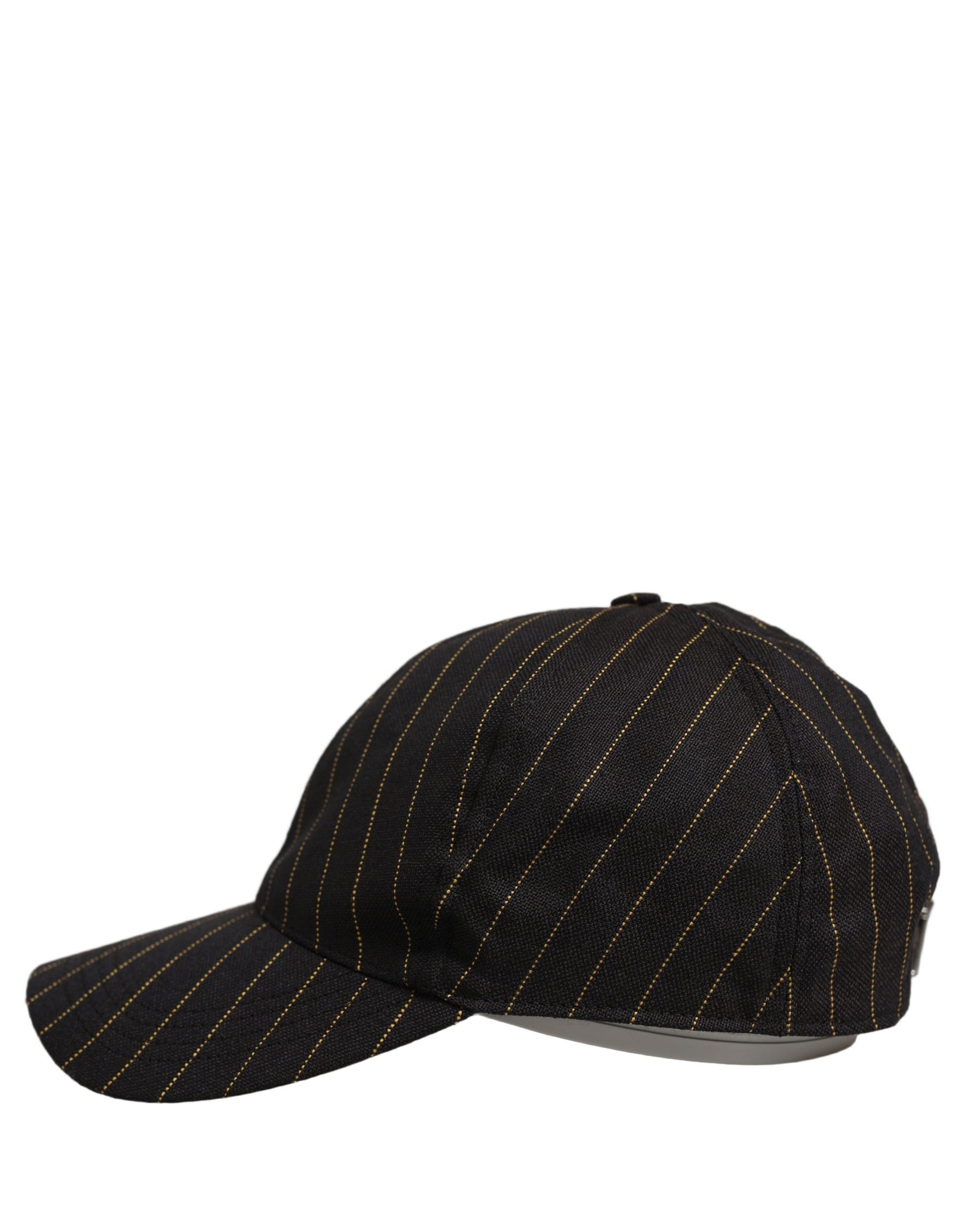 Dolce & Gabbana Black Gold Pinstriped Cotton Baseball Cap Hat | Regal Royce