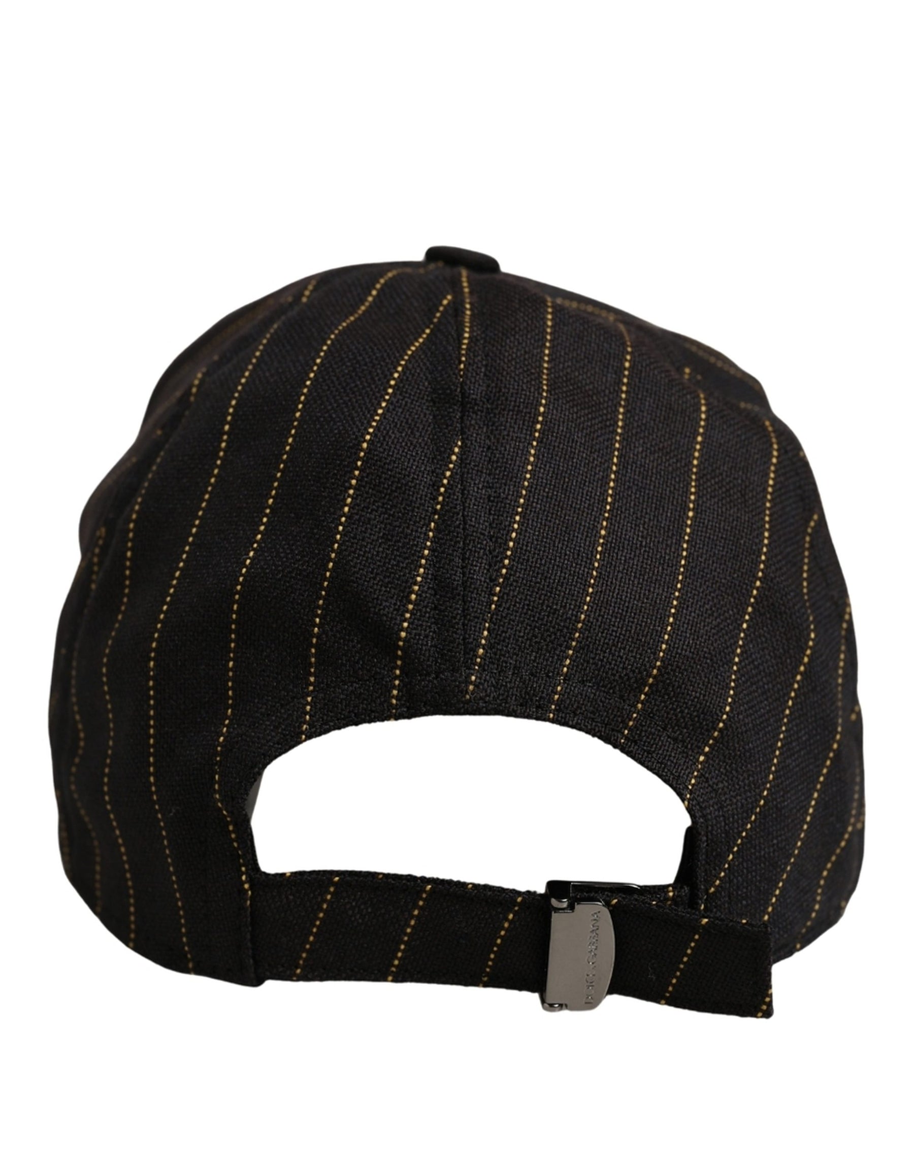 Dolce & Gabbana Black Gold Pinstriped Cotton Baseball Cap Hat | Regal Royce