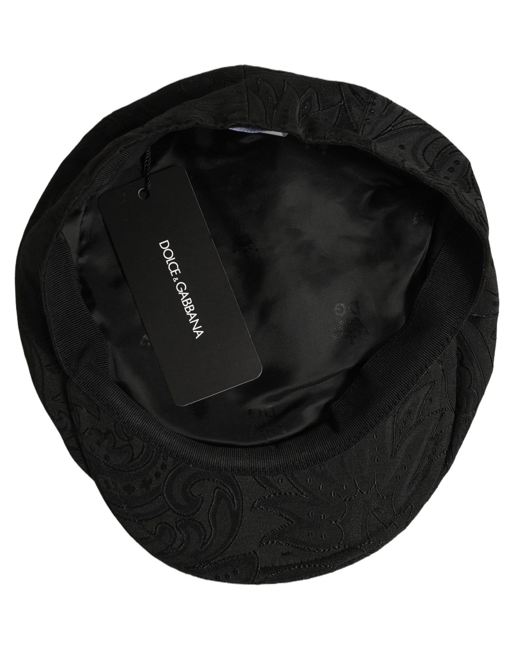 Dolce & Gabbana Men Black Floral Jacquard Newsboy Capello Hat | Regal Royce