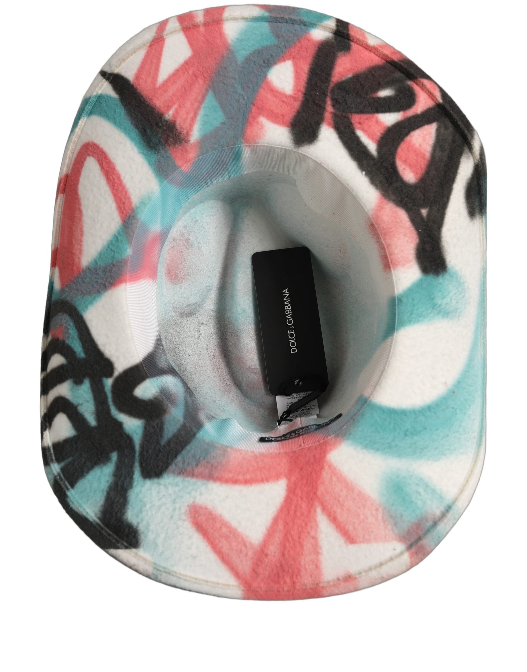 Dolce & Gabbana Men White Graffiti Wide Brim Fedora Capello Hat | Regal Royce