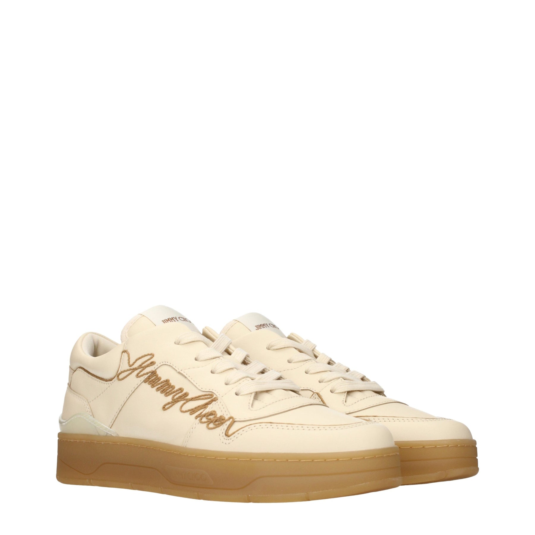 Jimmy Choo Beige Leather Low Top Sneakers | Regal Royce