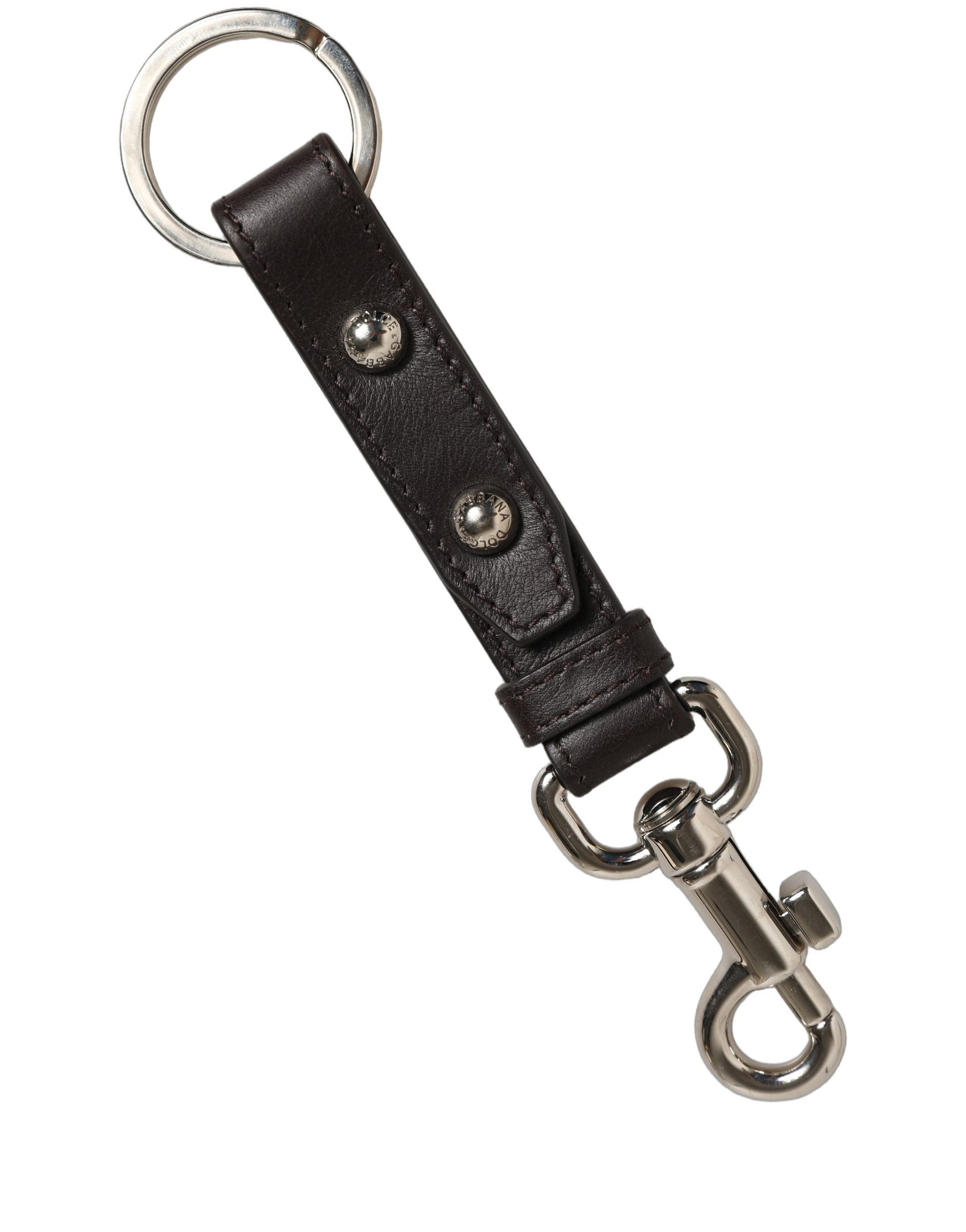 Dolce & Gabbana Black Plain Leather Silver Brass Keyring Holder Keychain | Regal Royce