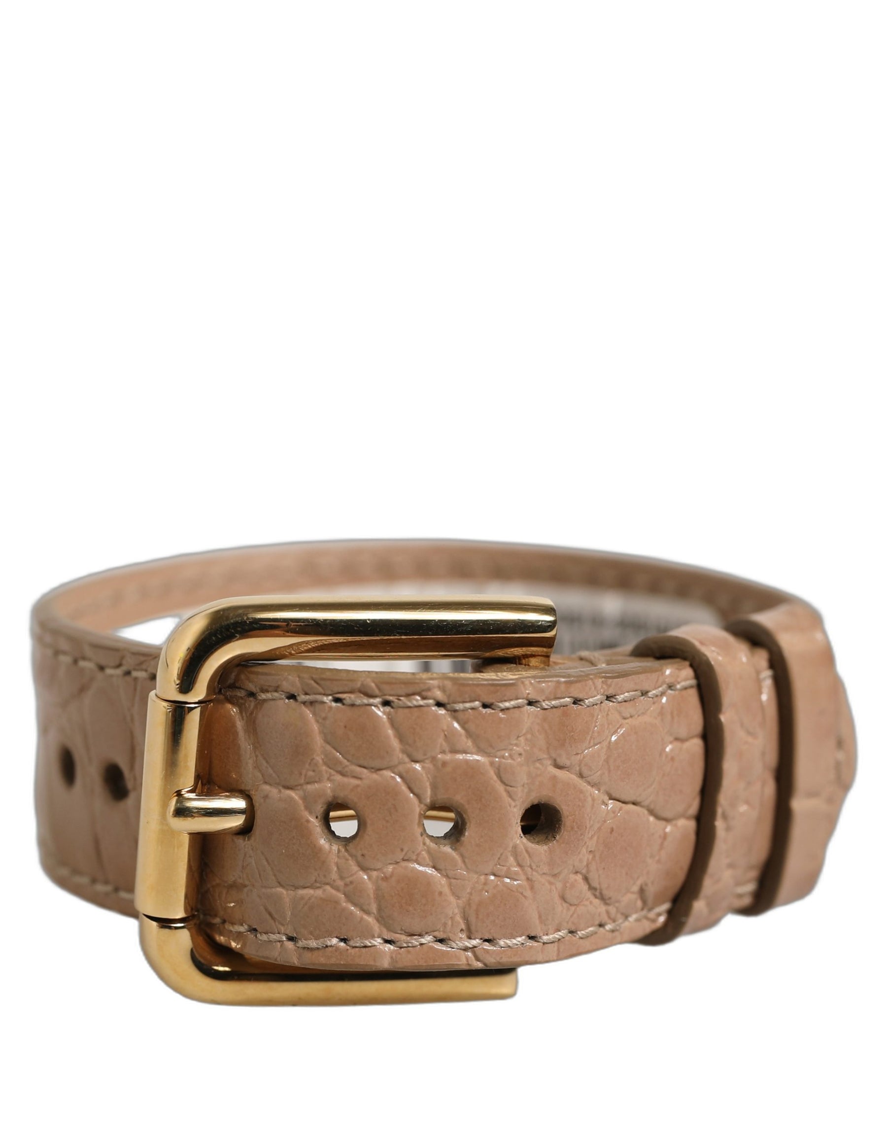 Dolce & Gabbana Brown Embossed Leather Gold Buckle Belt Strap Bracelet | Regal Royce
