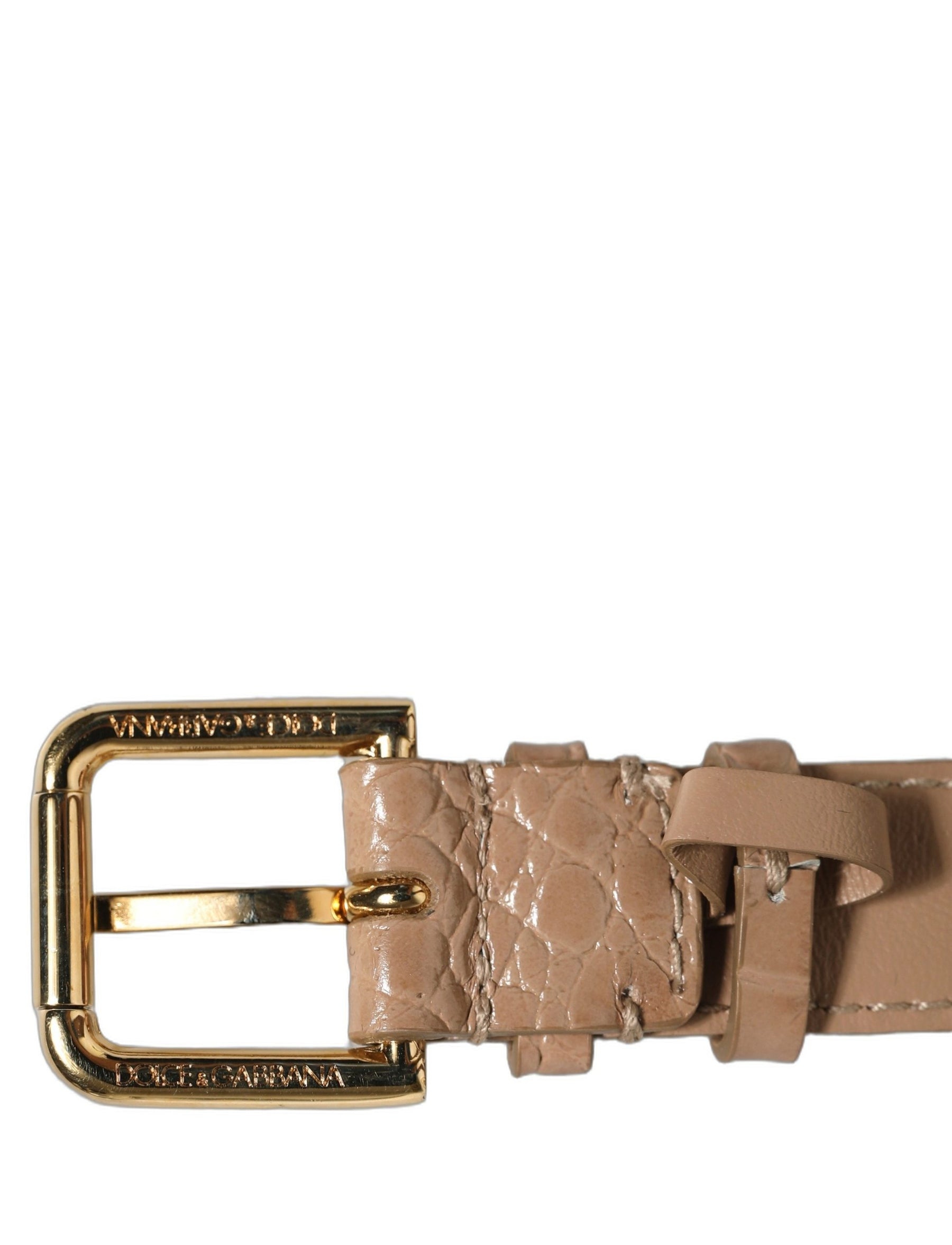 Dolce & Gabbana Brown Embossed Leather Gold Buckle Belt Strap Bracelet | Regal Royce