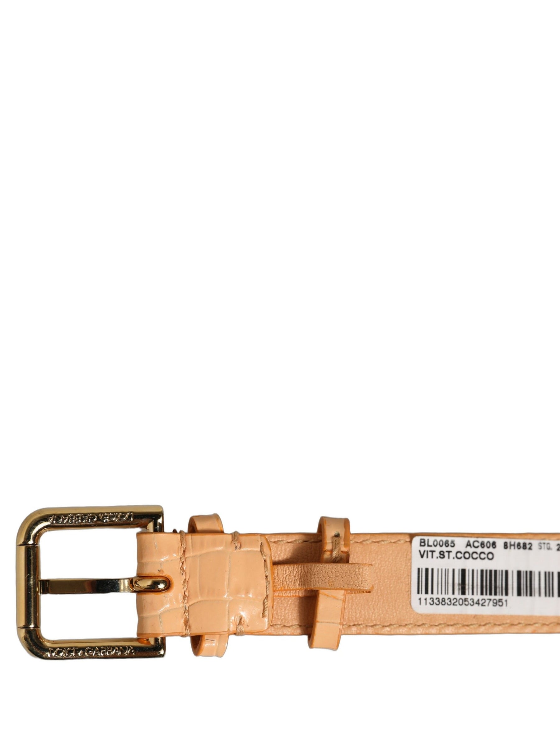 Dolce & Gabbana Beige Embossed Leather Gold Buckle Belt Strap Bracelet | Regal Royce