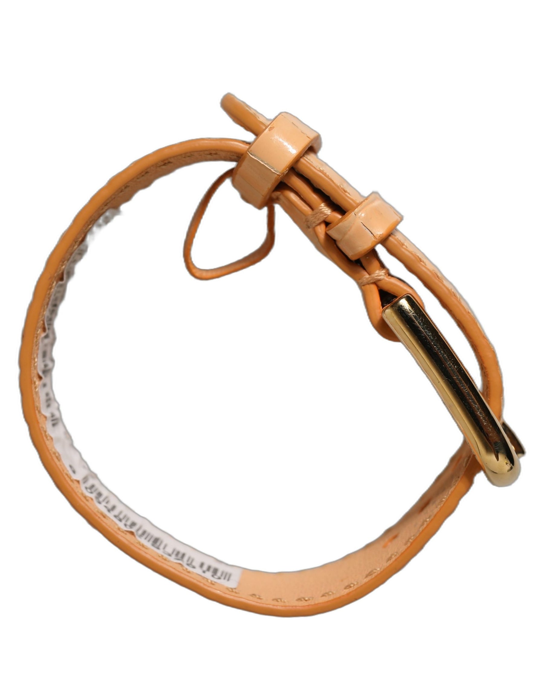 Dolce & Gabbana Beige Embossed Leather Gold Buckle Belt Strap Bracelet | Regal Royce