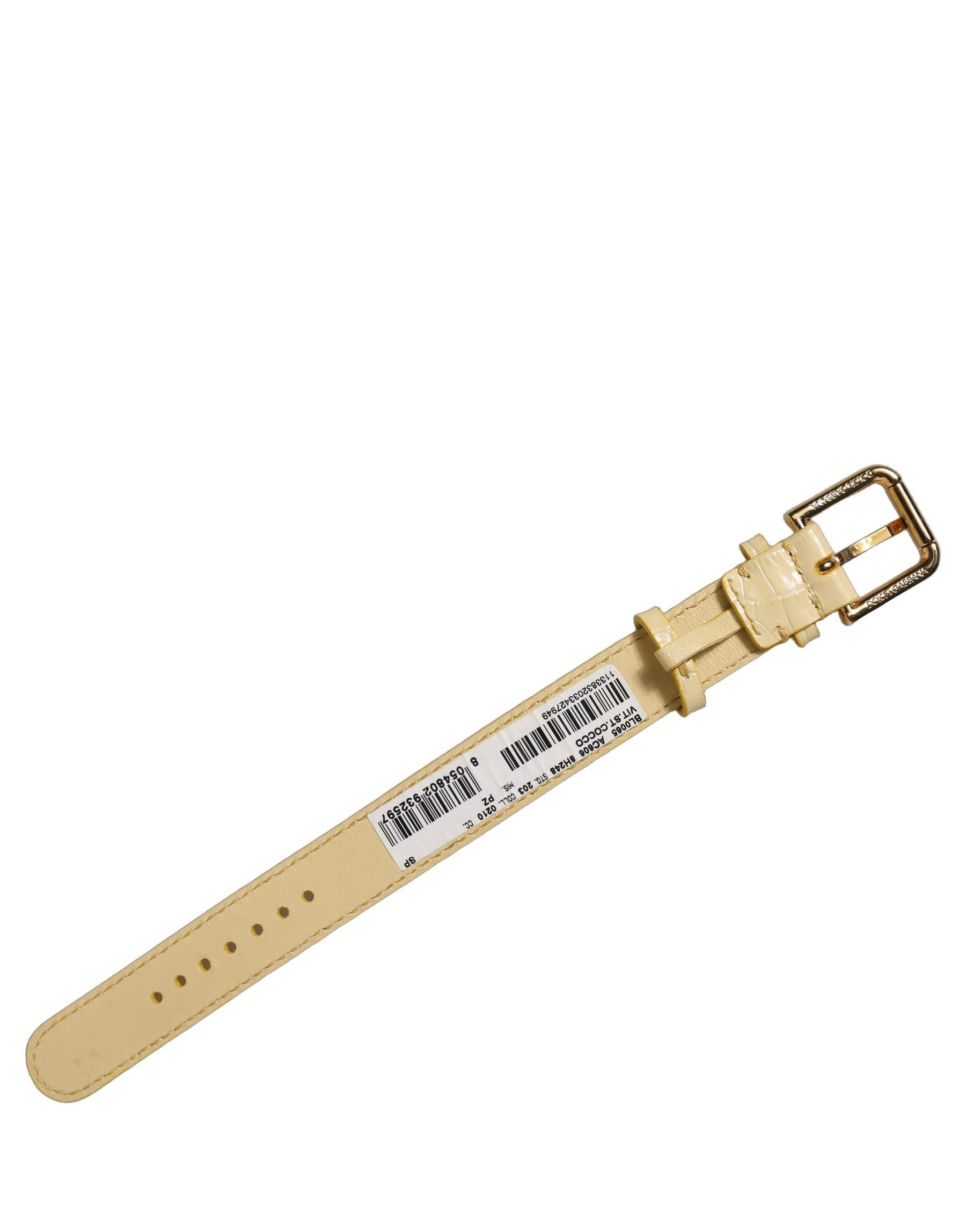 Dolce & Gabbana Beige Embossed Leather Gold Buckle Belt Strap Bracelet | Regal Royce