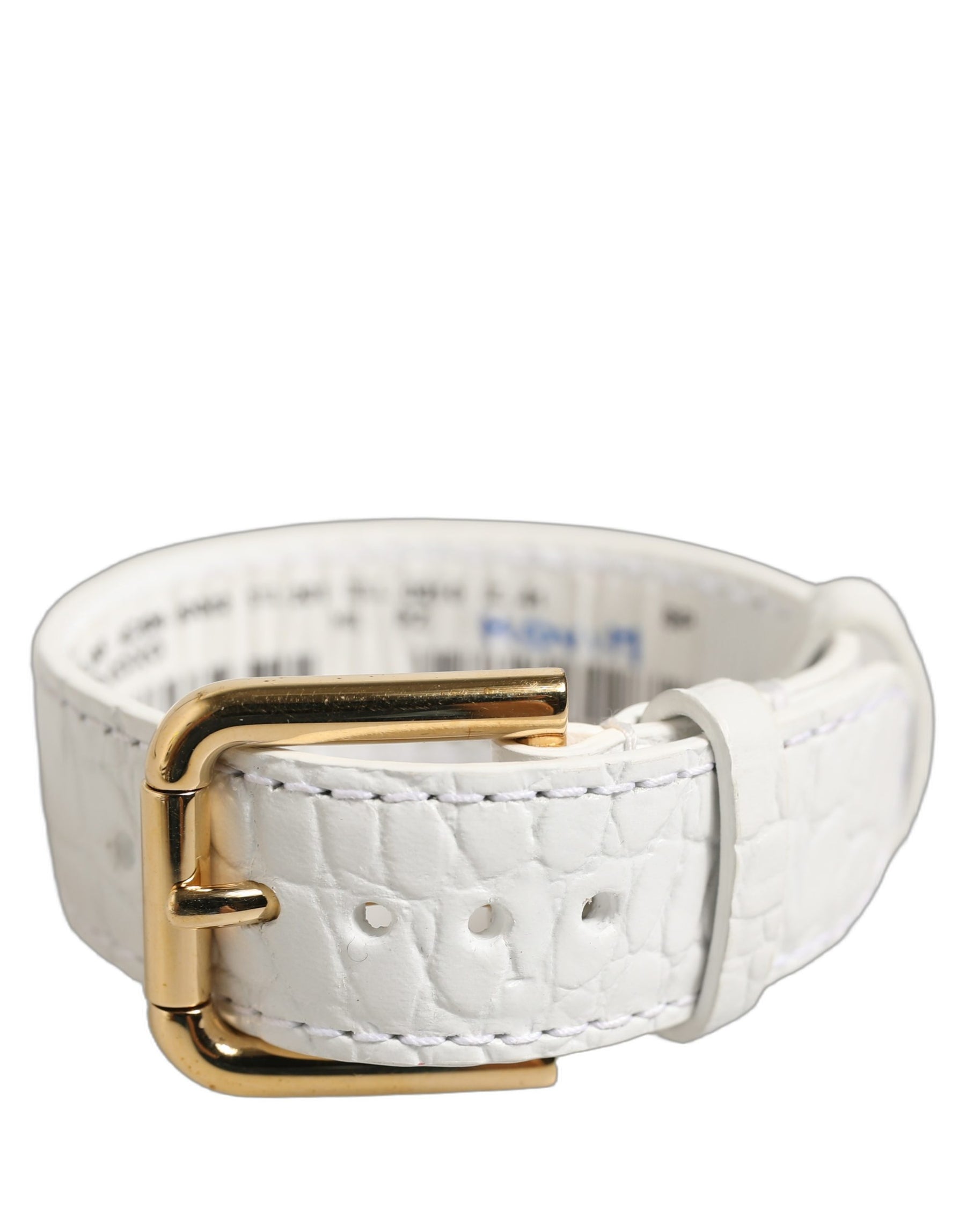 Dolce & Gabbana White Embossed Leather Gold Buckle Belt Strap Bracelet | Regal Royce