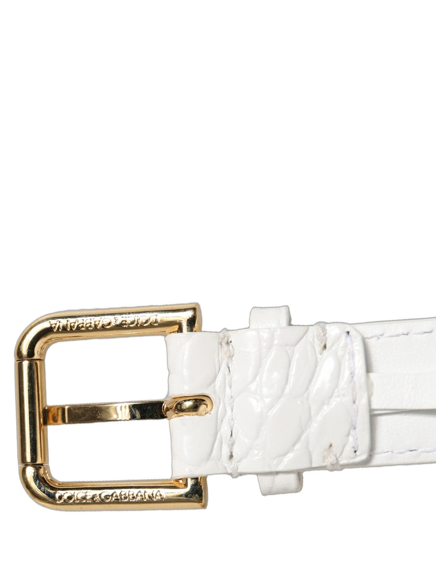 Dolce & Gabbana White Embossed Leather Gold Buckle Belt Strap Bracelet | Regal Royce