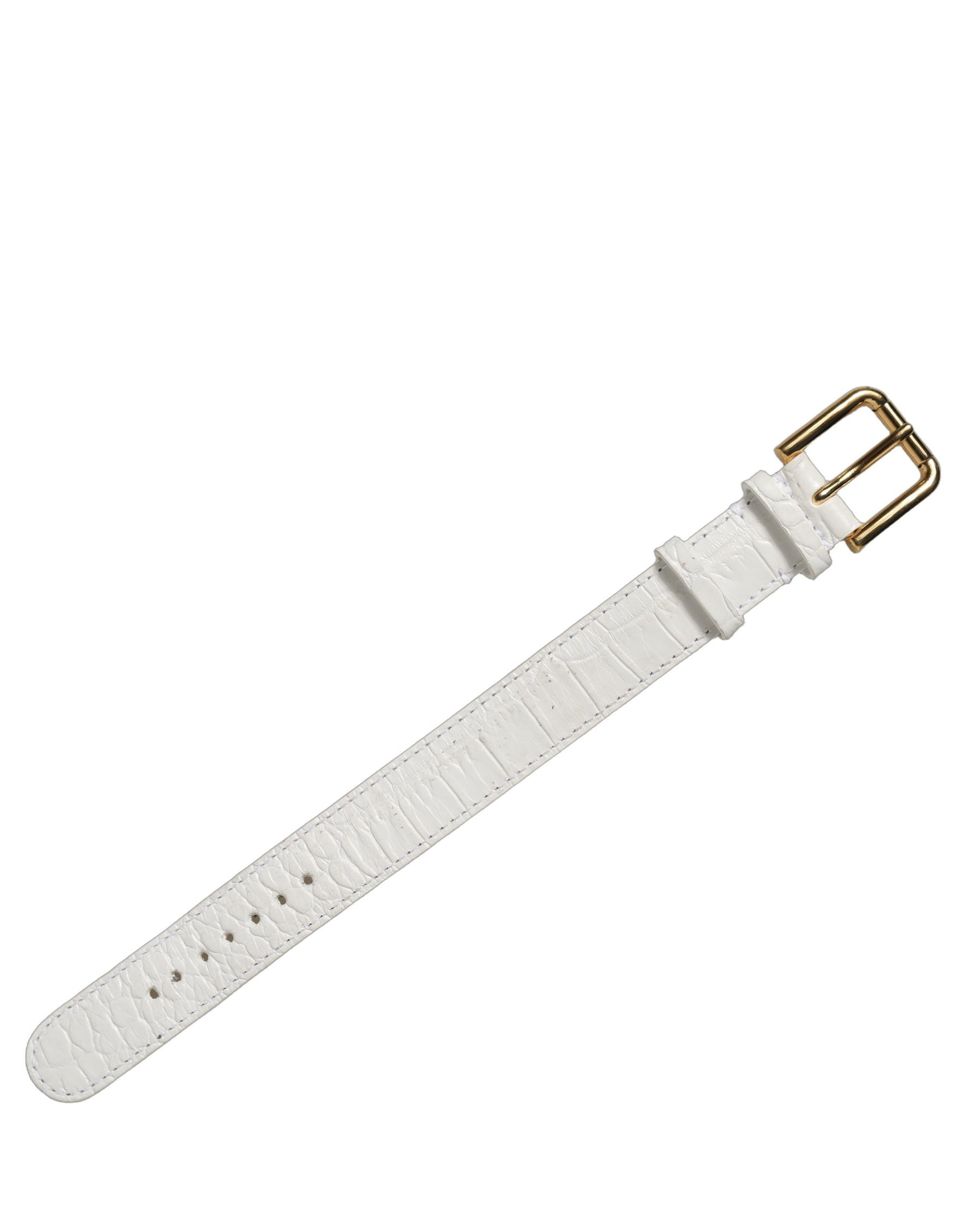 Dolce & Gabbana White Embossed Leather Gold Buckle Belt Strap Bracelet | Regal Royce