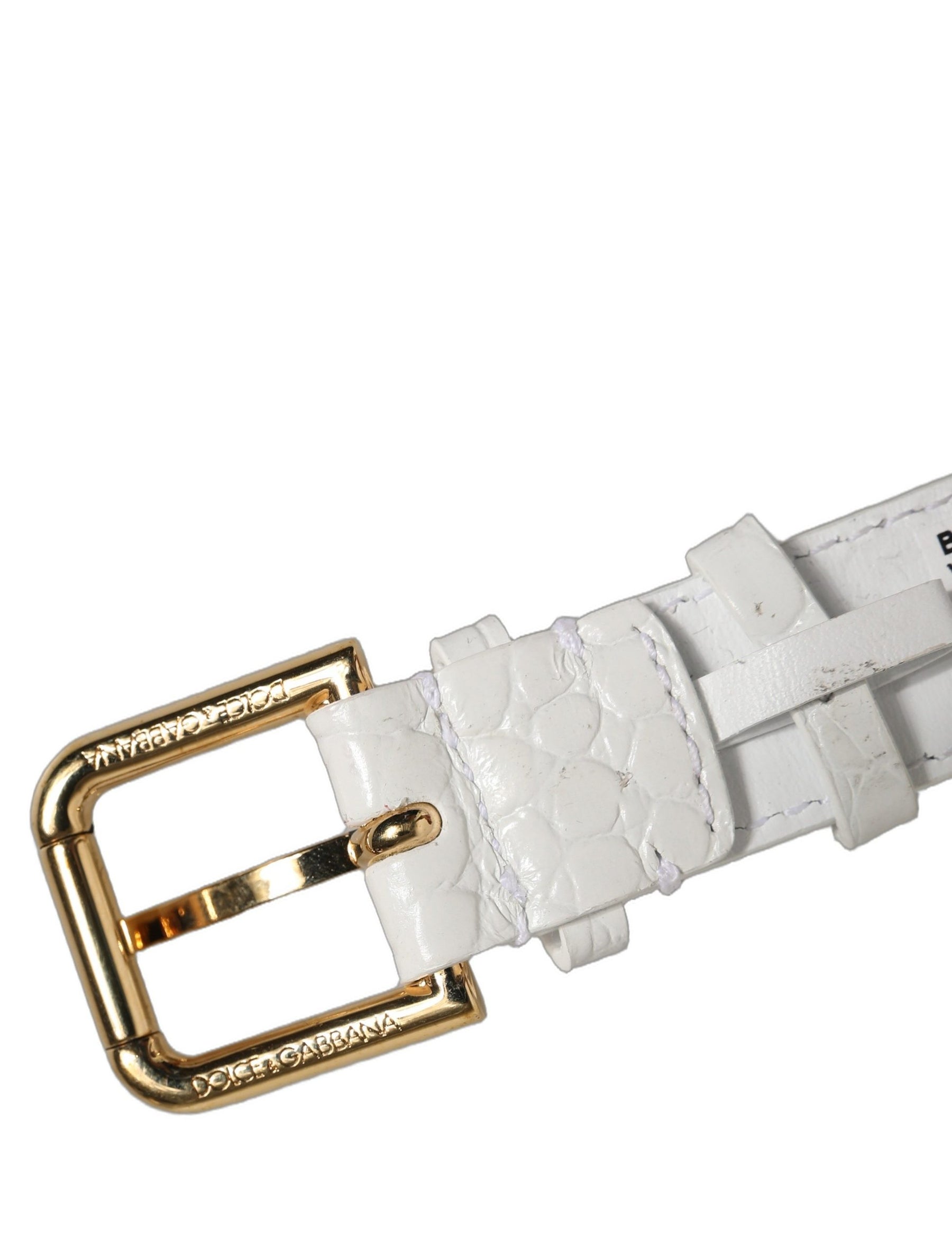 Dolce & Gabbana White Embossed Leather Gold Buckle Belt Strap Bracelet | Regal Royce