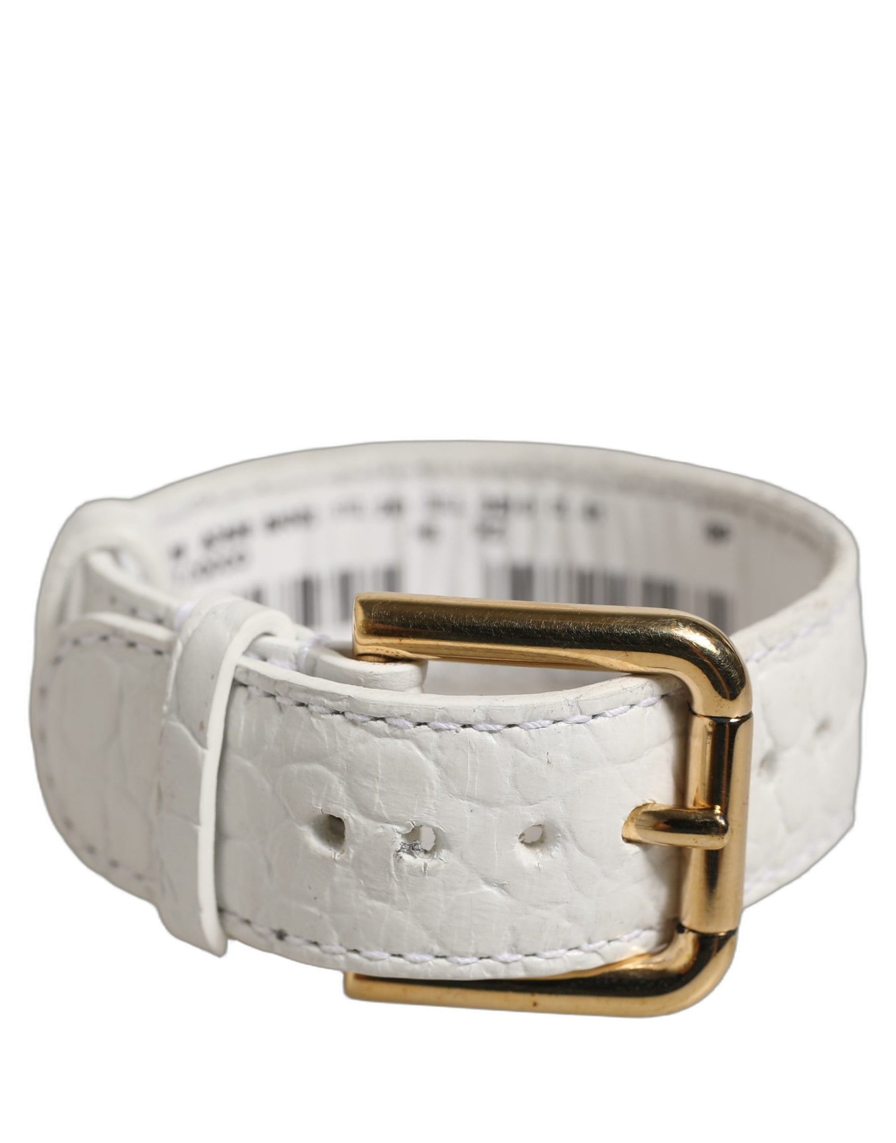 Dolce & Gabbana White Embossed Leather Gold Buckle Belt Strap Bracelet | Regal Royce