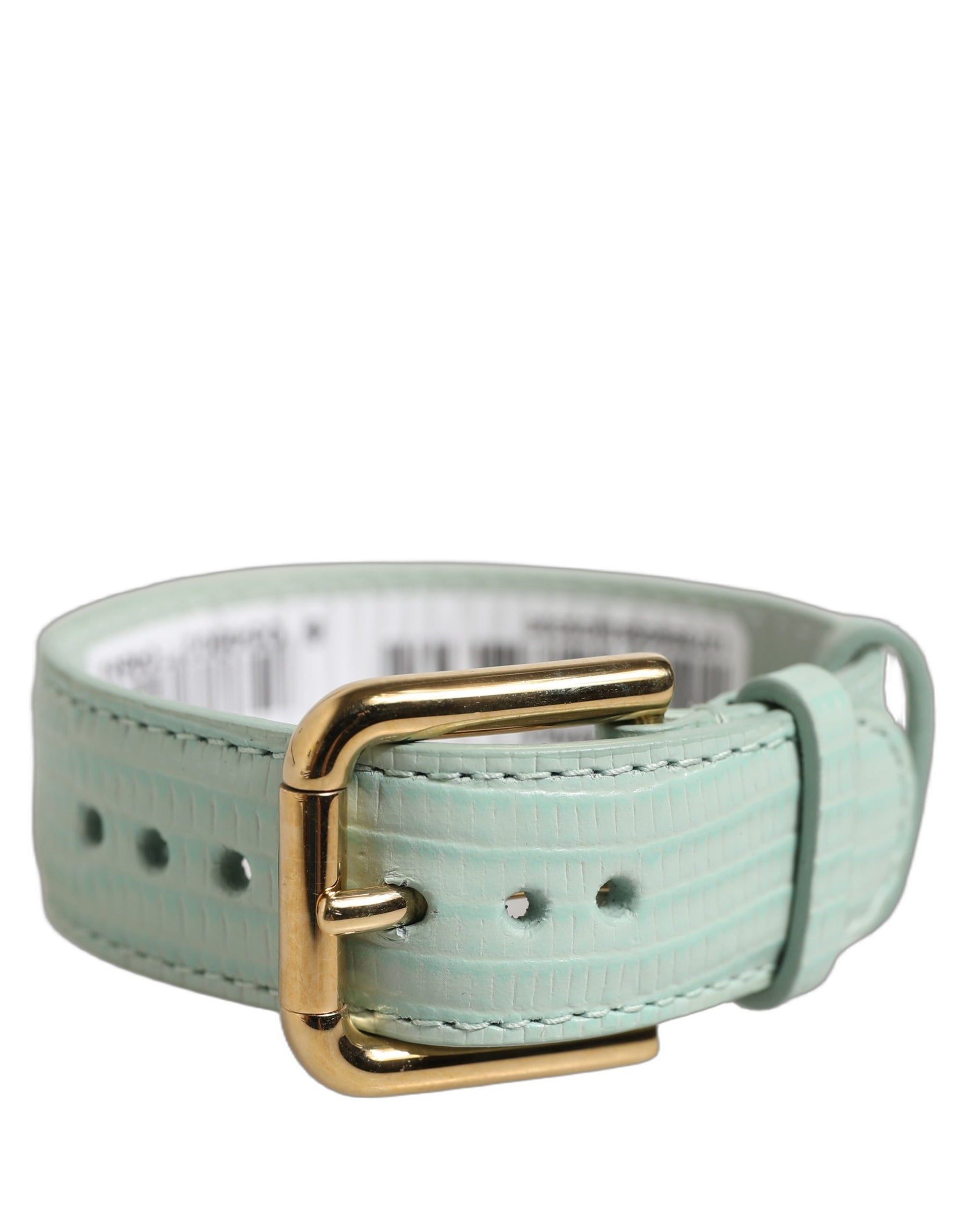Dolce & Gabbana Green Textured Leather Gold Buckle Belt Strap Bracelet | Regal Royce