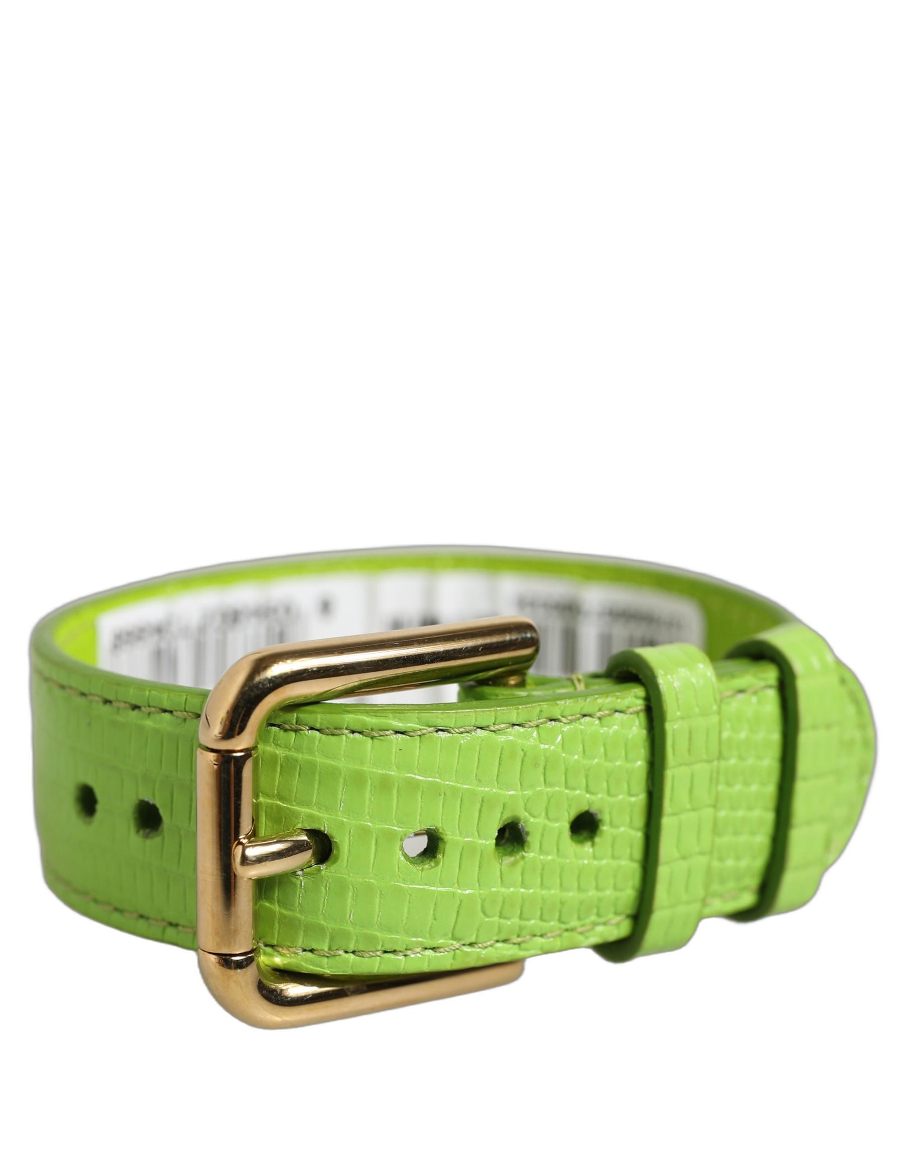 Dolce & Gabbana Green Textured Leather Gold Buckle Belt Strap Bracelet | Regal Royce
