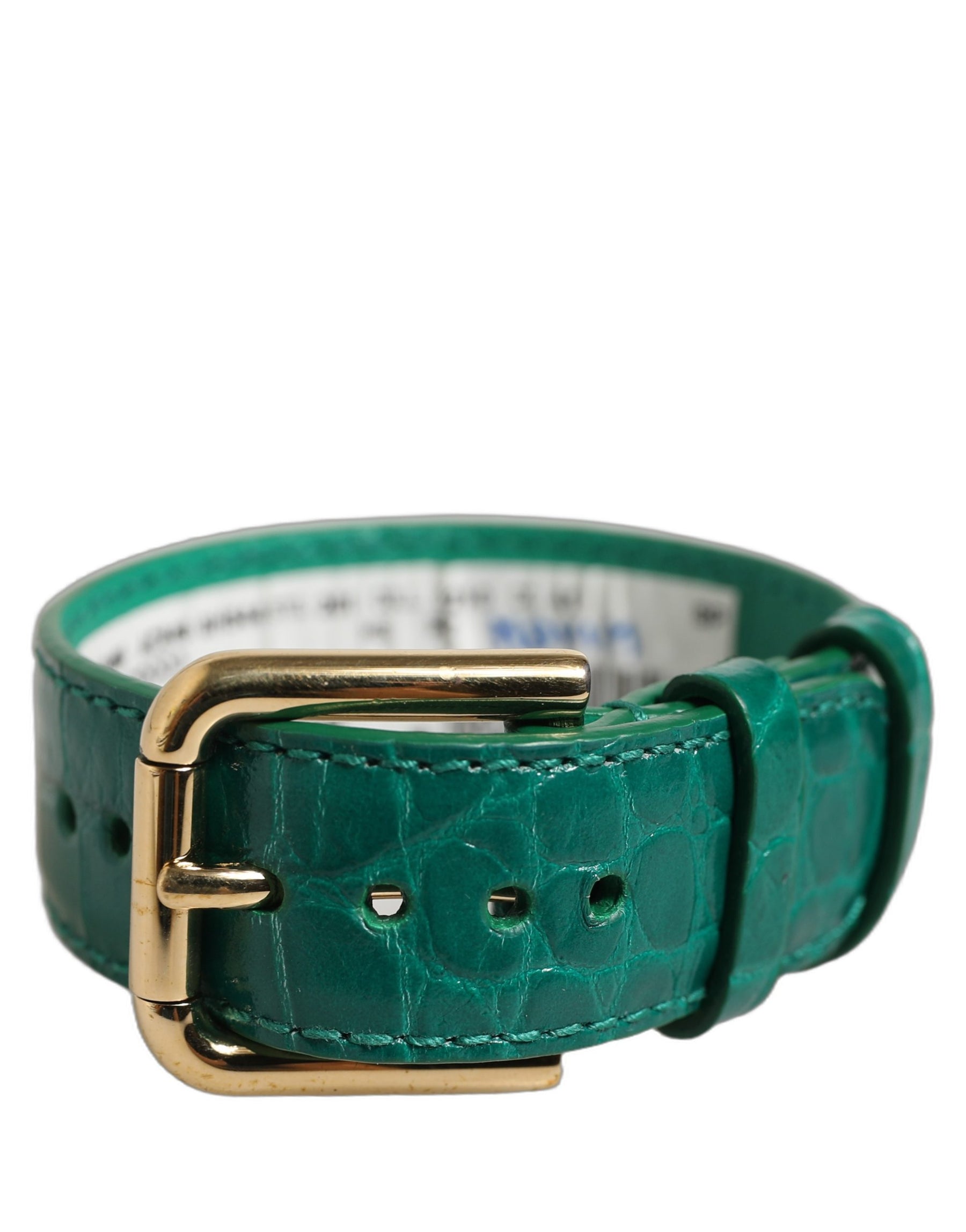 Dolce & Gabbana Green Embossed Leather Gold Buckle Belt Strap Bracelet | Regal Royce