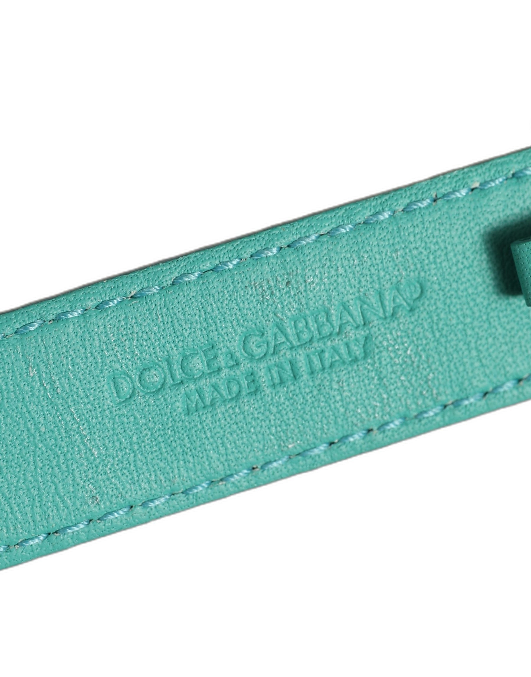 Dolce & Gabbana Blue Embossed Leather Gold Buckle Belt Strap Bracelet | Regal Royce