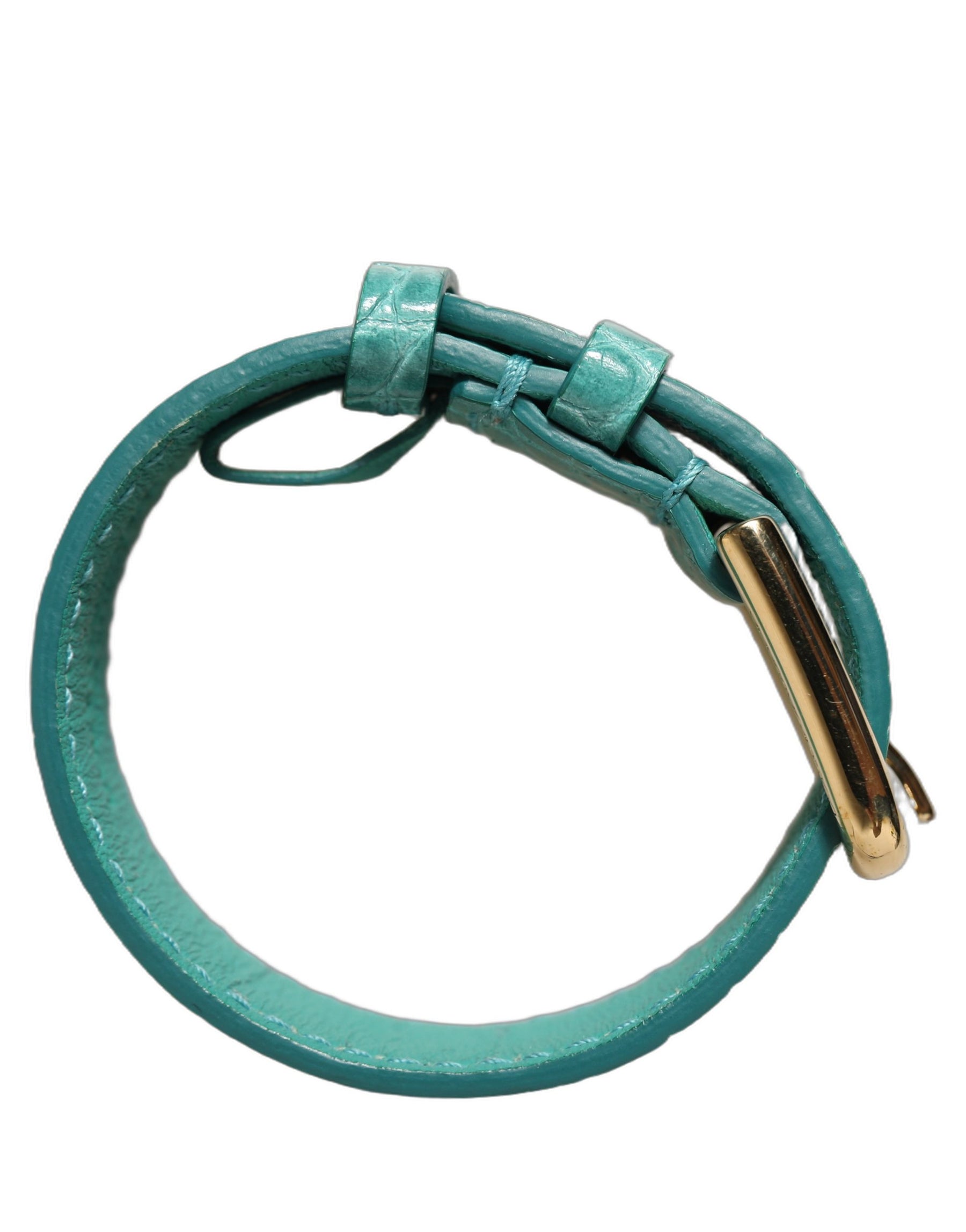Dolce & Gabbana Blue Embossed Leather Gold Buckle Belt Strap Bracelet | Regal Royce