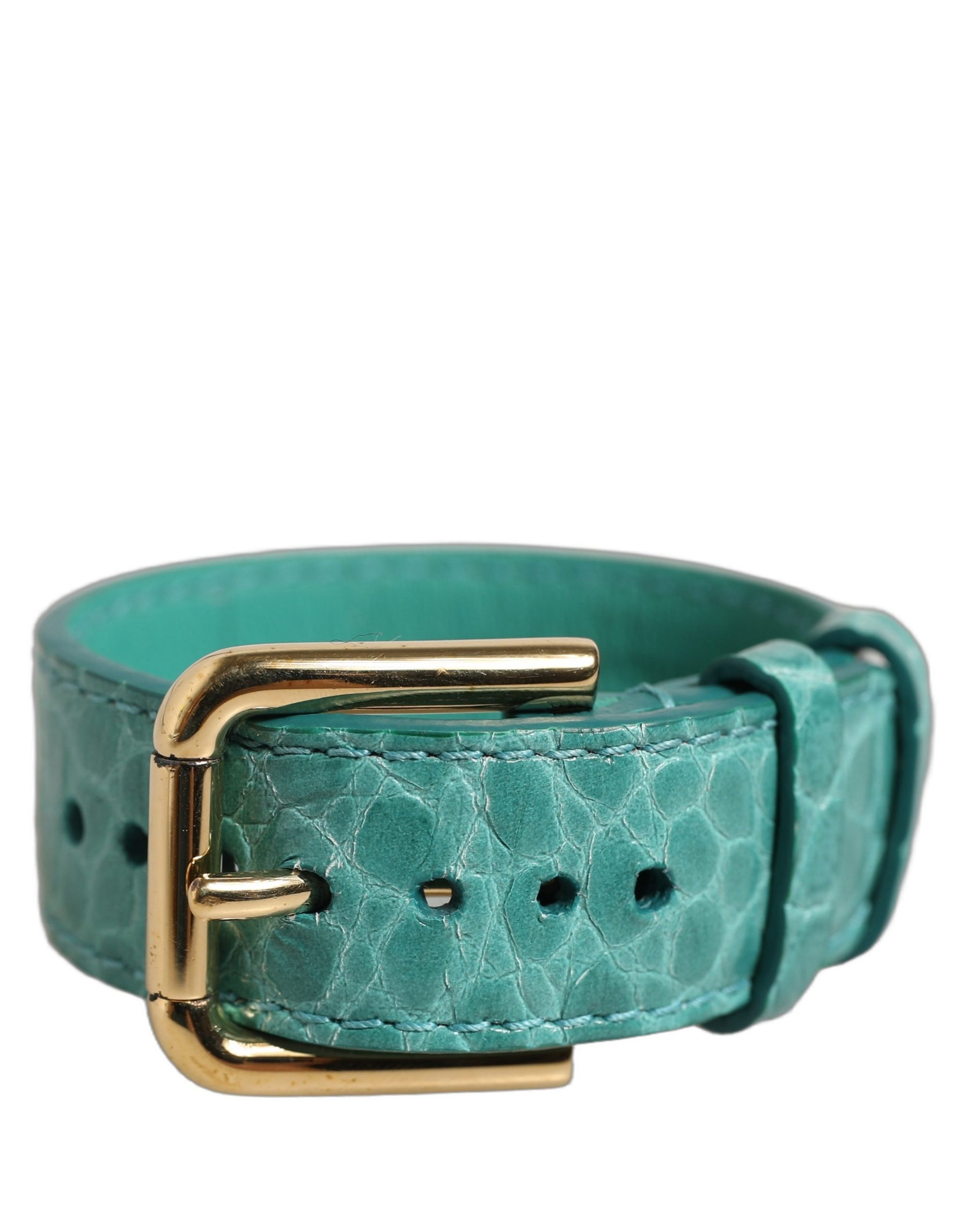 Dolce & Gabbana Blue Embossed Leather Gold Buckle Belt Strap Bracelet | Regal Royce