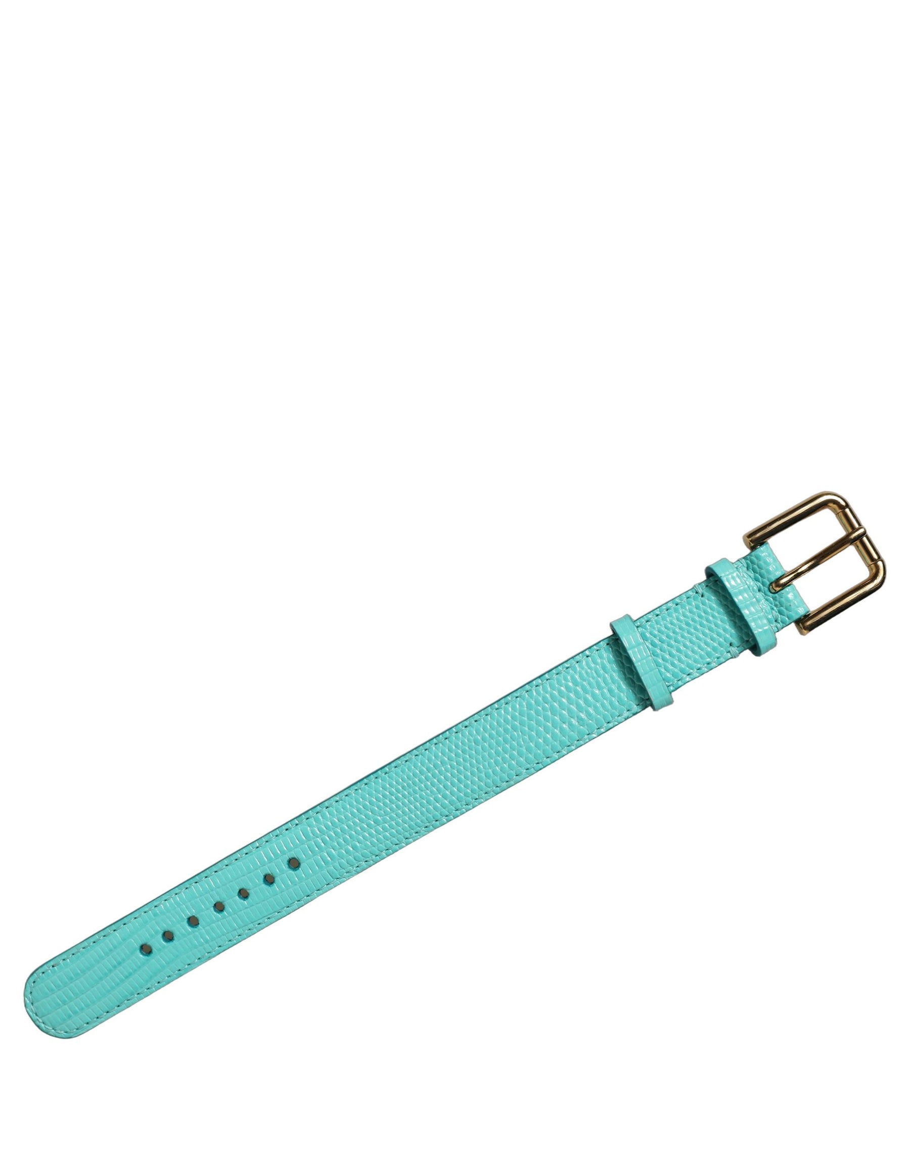 Dolce & Gabbana Blue Textured Leather Gold Buckle Belt Strap Bracelet | Regal Royce