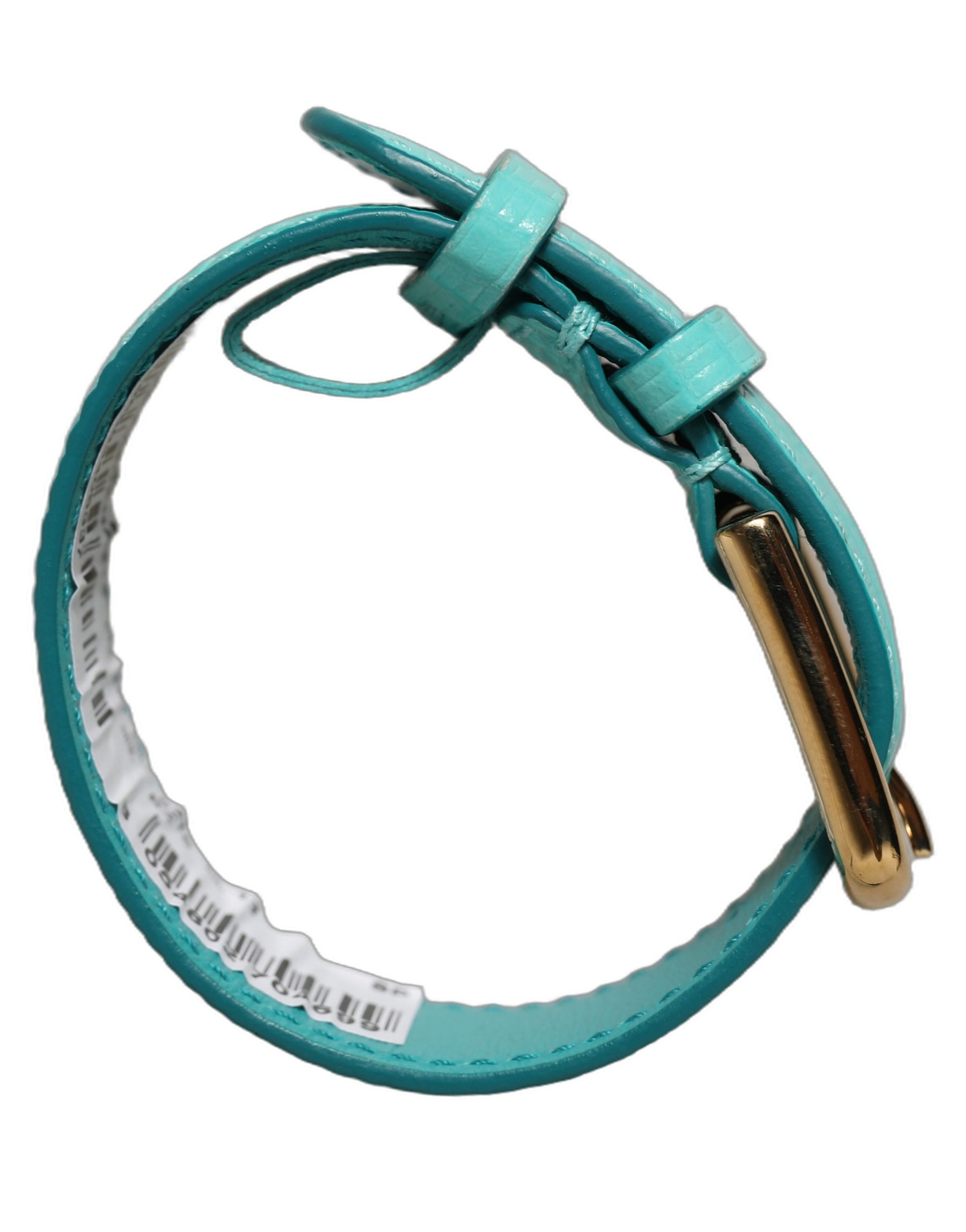 Dolce & Gabbana Blue Textured Leather Gold Buckle Belt Strap Bracelet | Regal Royce