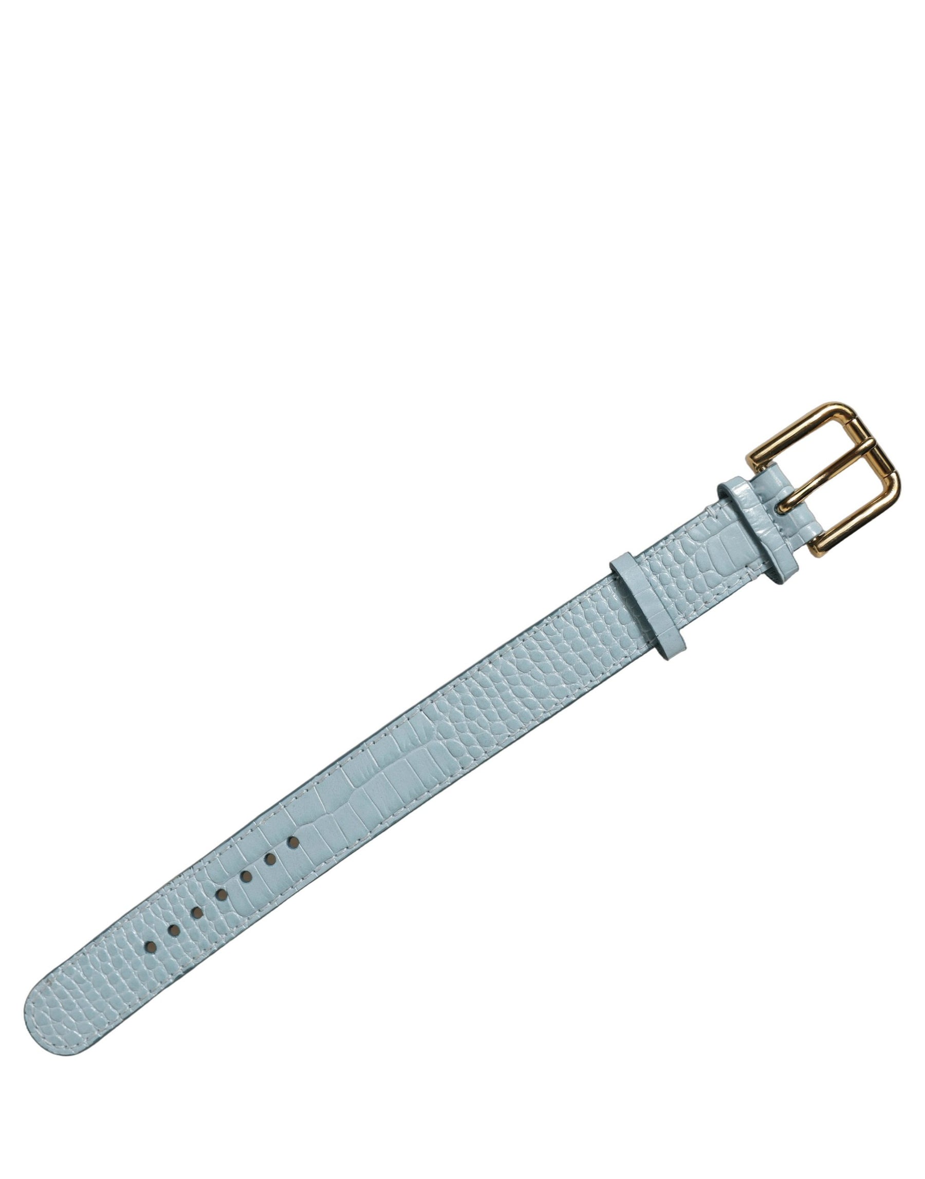 Dolce & Gabbana Blue Embossed Leather Gold Buckle Belt Strap Bracelet | Regal Royce