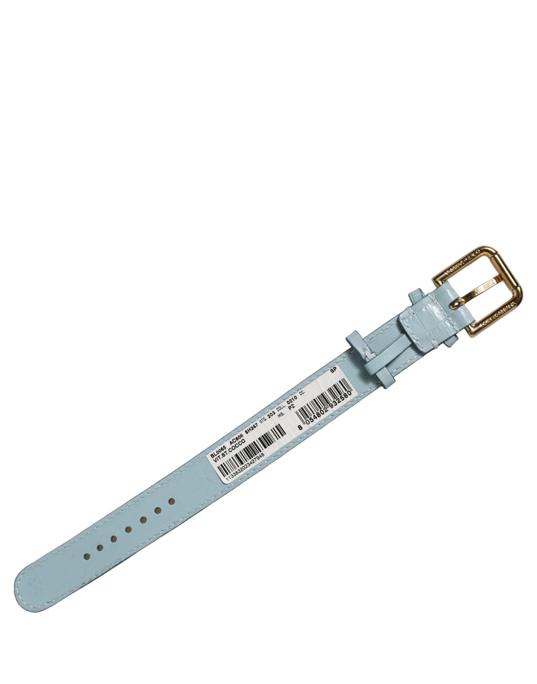 Dolce & Gabbana Blue Embossed Leather Gold Buckle Belt Strap Bracelet | Regal Royce
