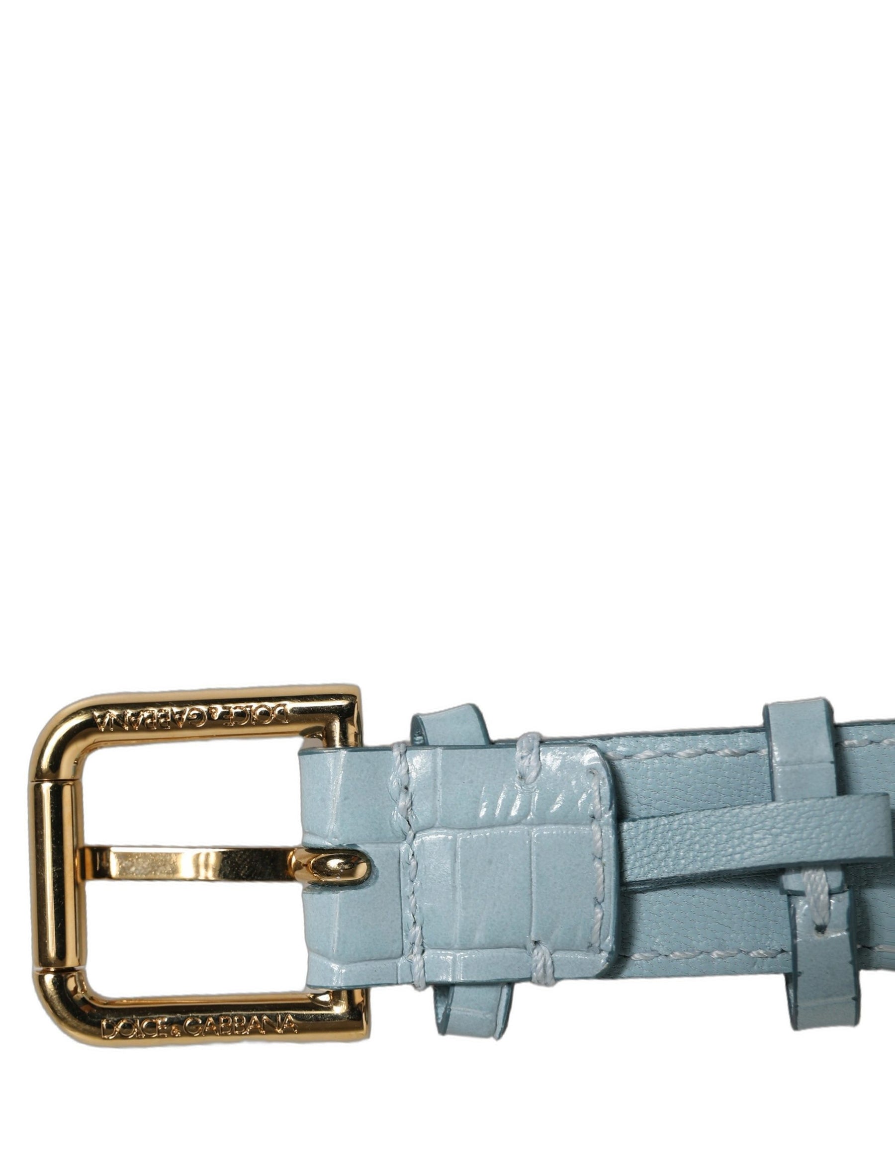 Dolce & Gabbana Blue Embossed Leather Gold Buckle Belt Strap Bracelet | Regal Royce