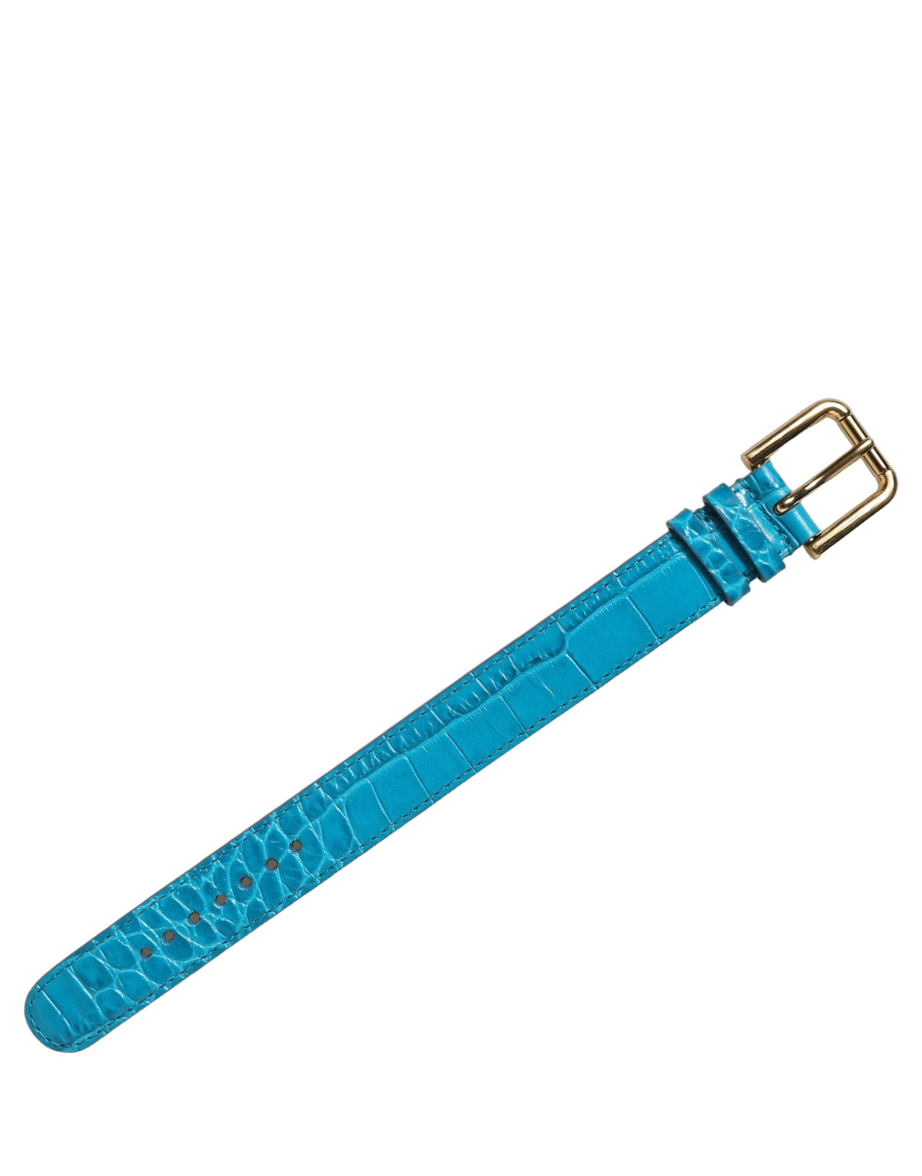 Dolce & Gabbana Blue Embossed Leather Gold Buckle Belt Strap Bracelet | Regal Royce