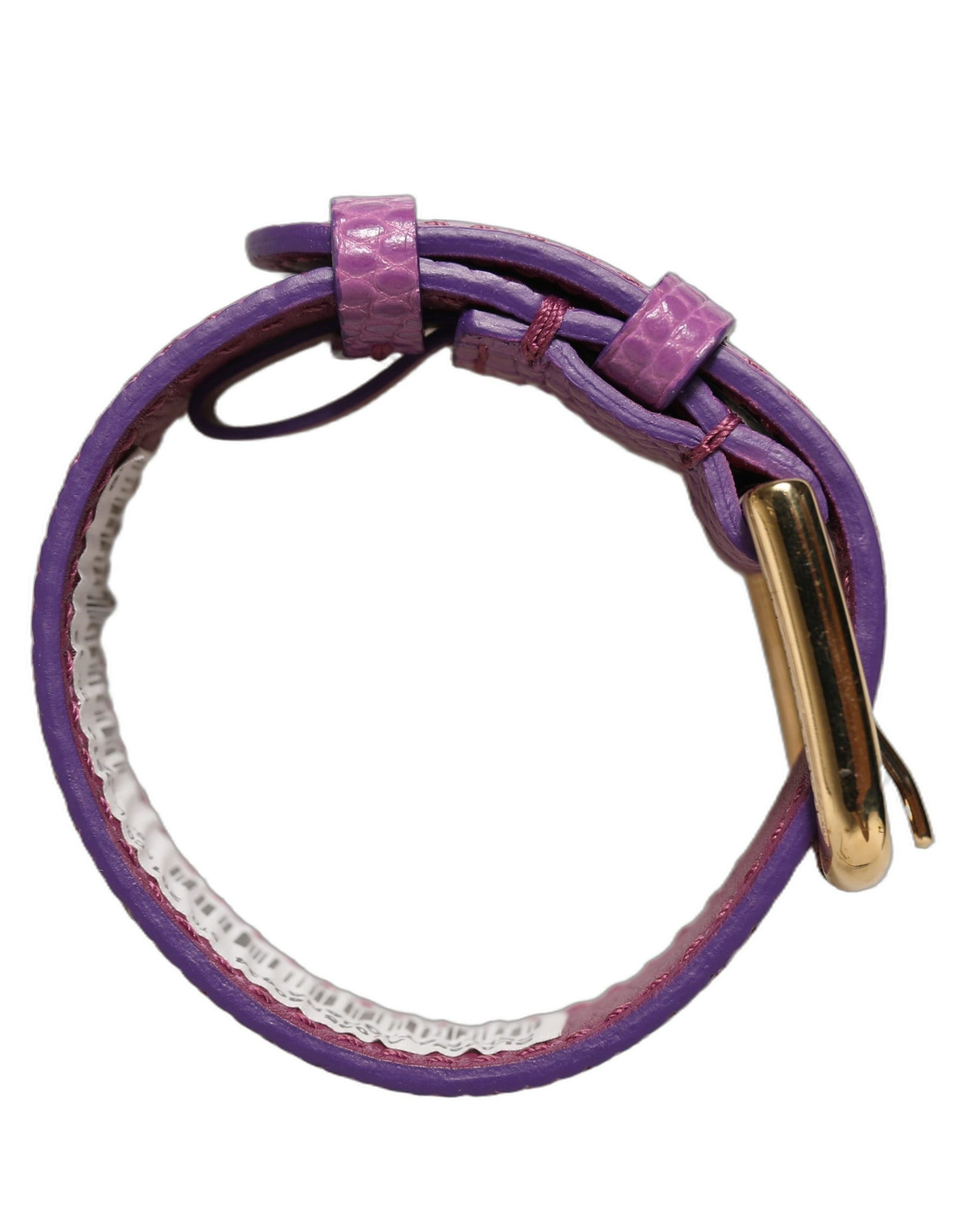 Dolce & Gabbana Purple Textured Leather Gold Buckle Belt Strap Bracelet | Regal Royce
