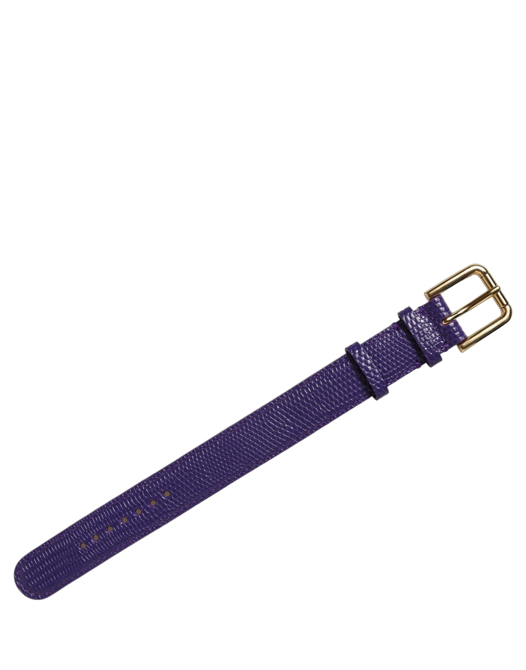 Dolce & Gabbana Violet Textured Leather Gold Buckle Belt Strap Bracelet | Regal Royce