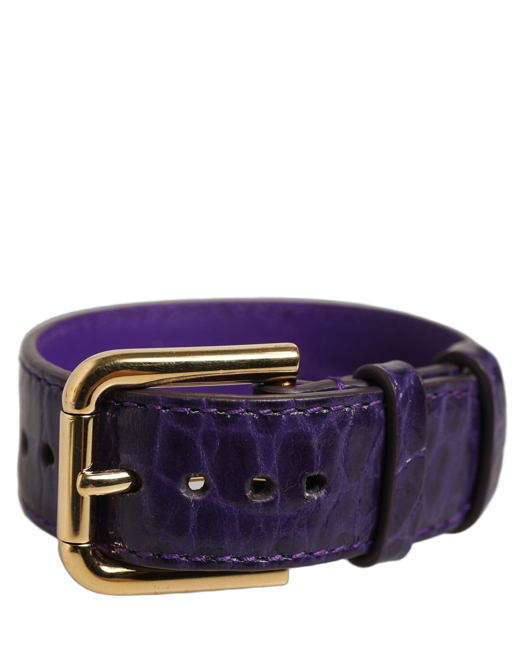 Dolce & Gabbana Violet Embossed Leather Gold Buckle Belt Strap Bracelet | Regal Royce