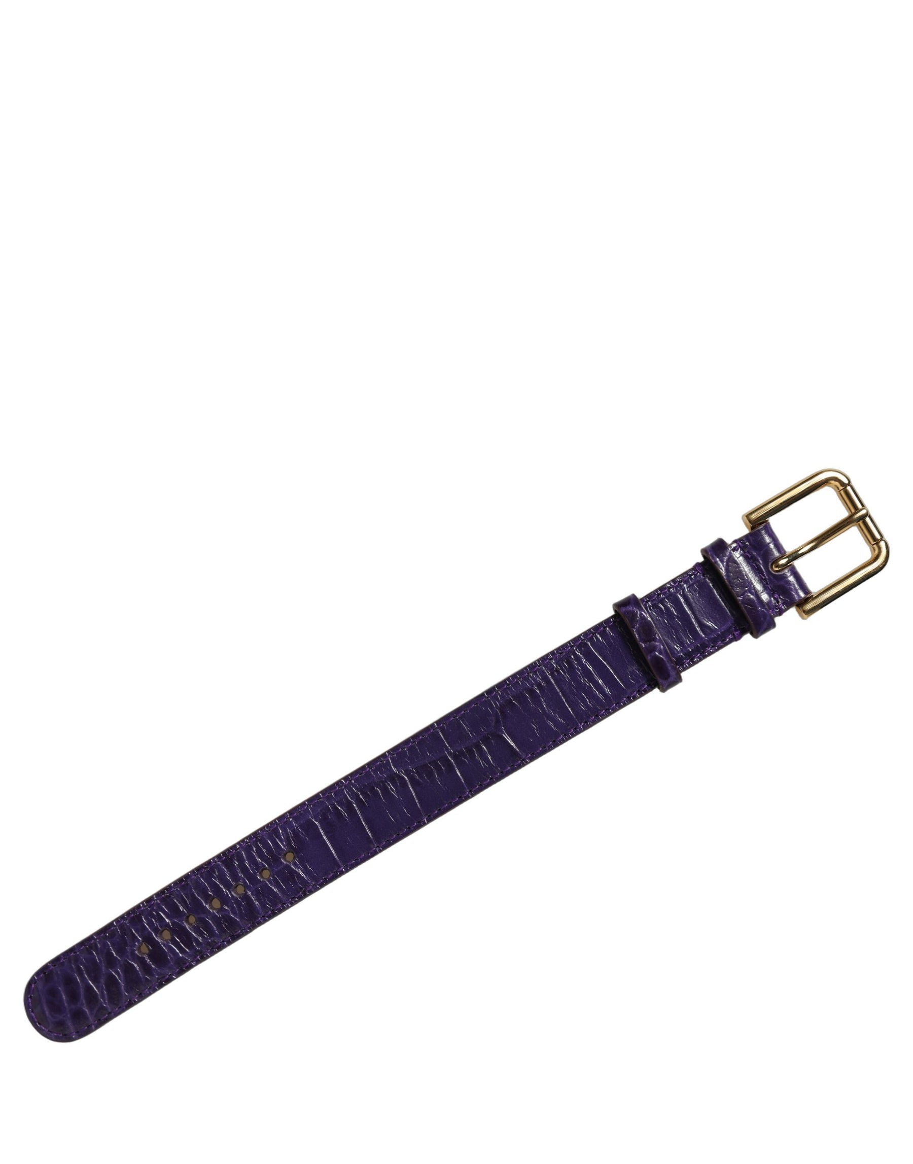 Dolce & Gabbana Violet Embossed Leather Gold Buckle Belt Strap Bracelet | Regal Royce