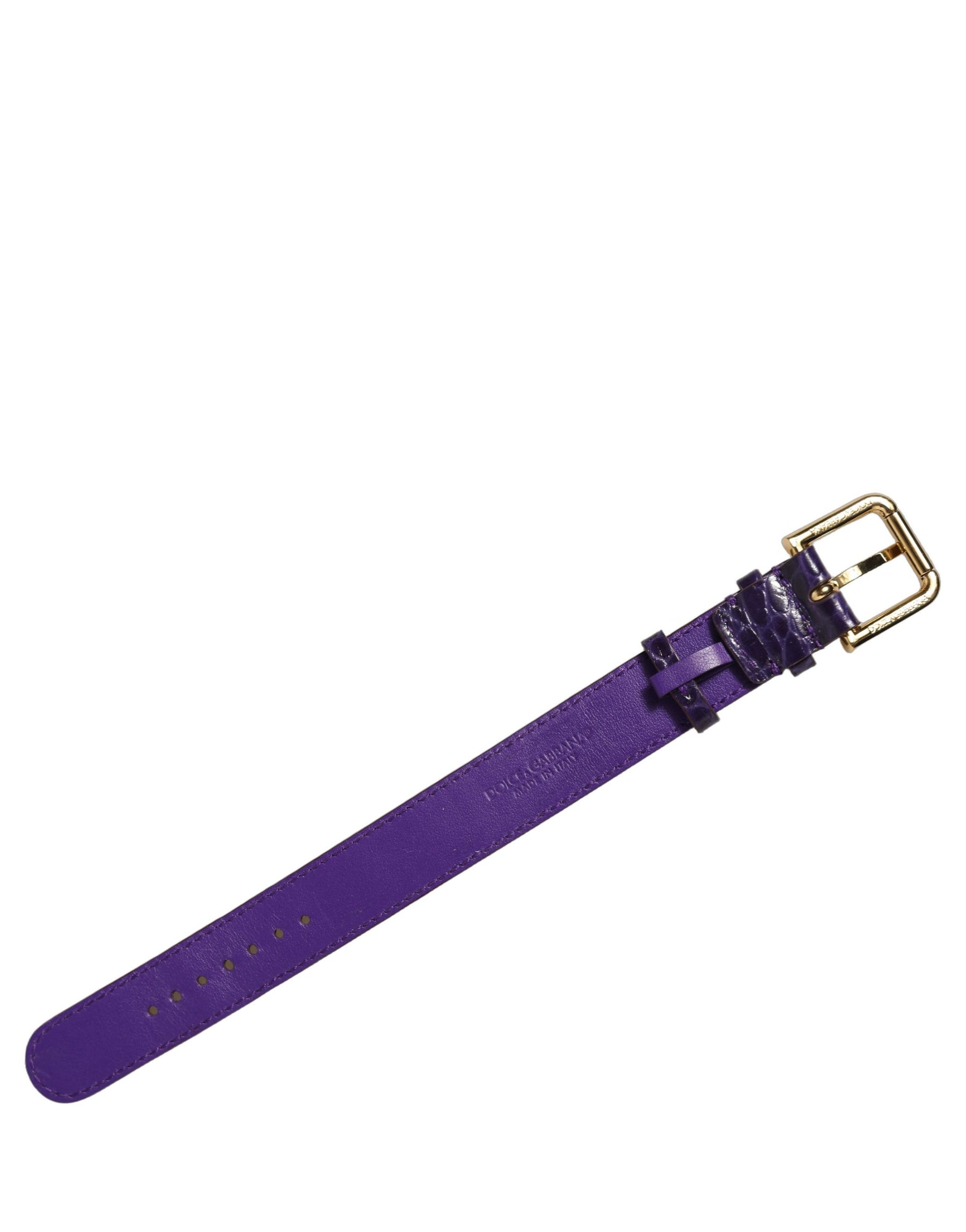 Dolce & Gabbana Violet Embossed Leather Gold Buckle Belt Strap Bracelet | Regal Royce