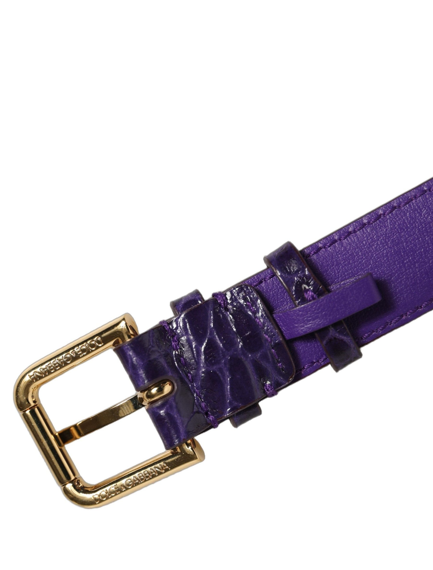 Dolce & Gabbana Violet Embossed Leather Gold Buckle Belt Strap Bracelet | Regal Royce