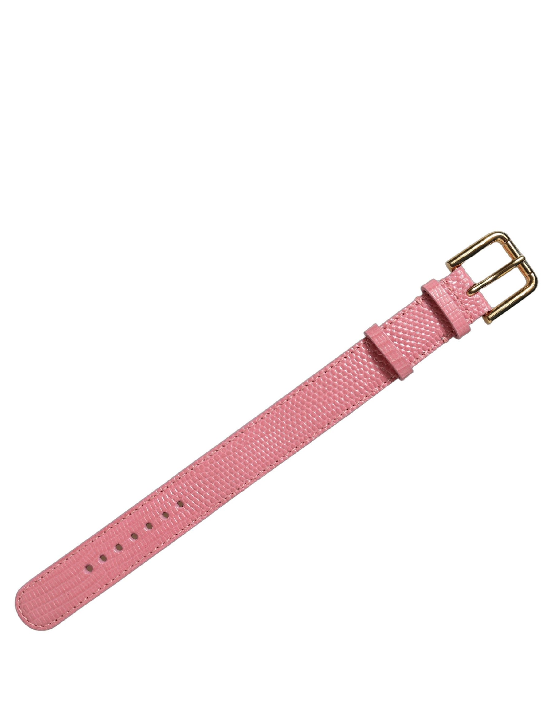 Dolce & Gabbana Pink Textured Leather Gold Buckle Belt Strap Bracelet | Regal Royce