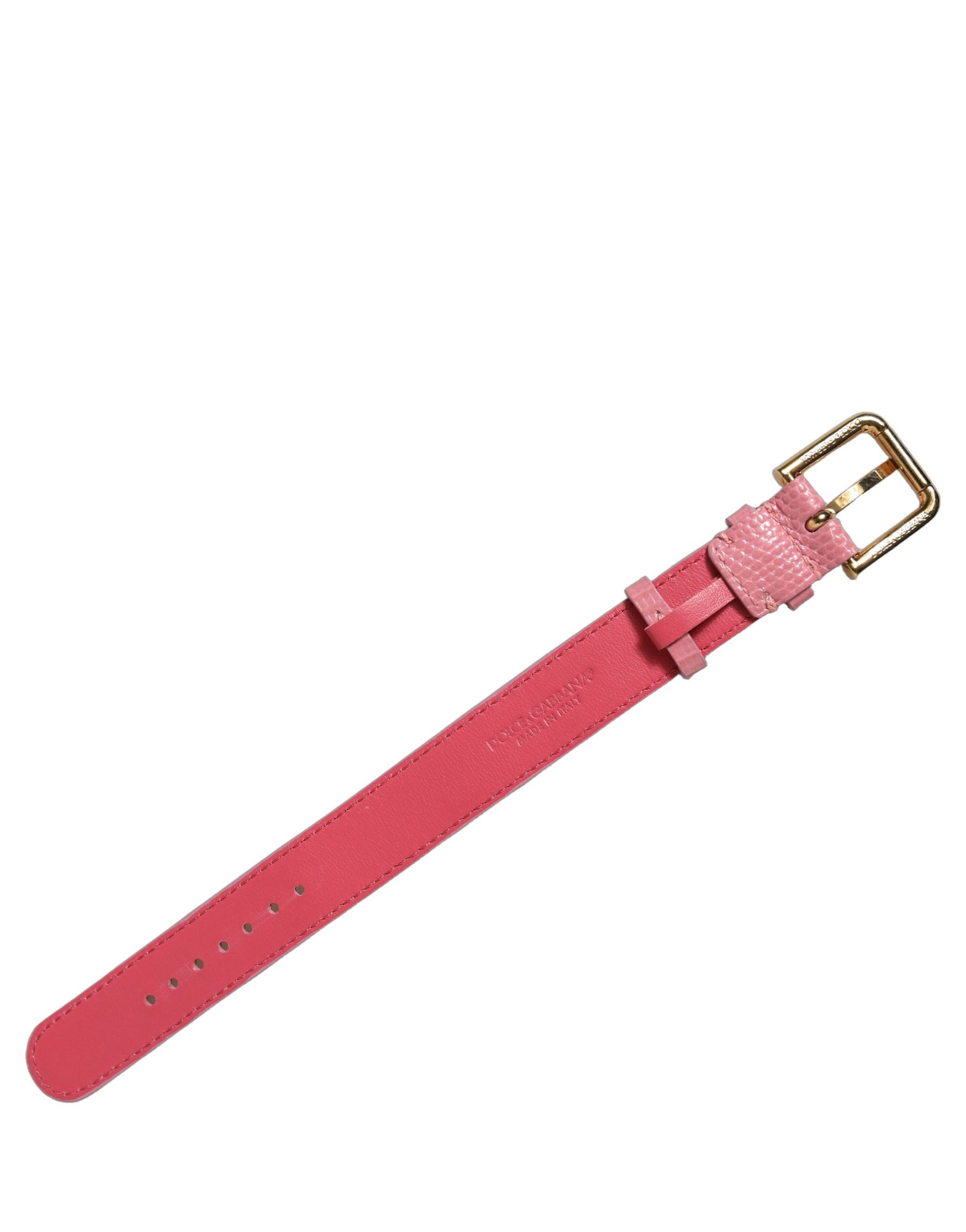 Dolce & Gabbana Pink Textured Leather Gold Buckle Belt Strap Bracelet | Regal Royce