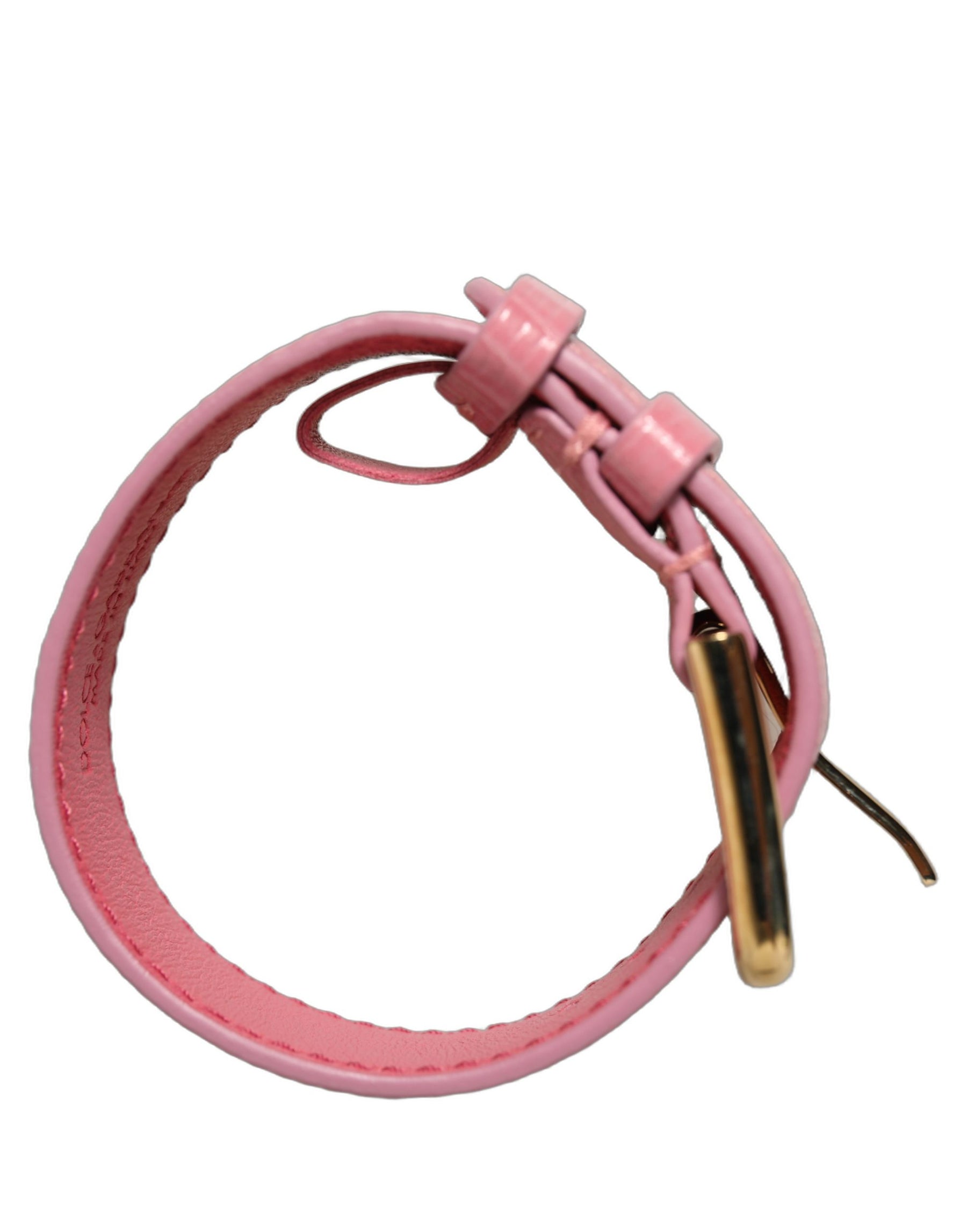 Dolce & Gabbana Pink Textured Leather Gold Buckle Belt Strap Bracelet | Regal Royce