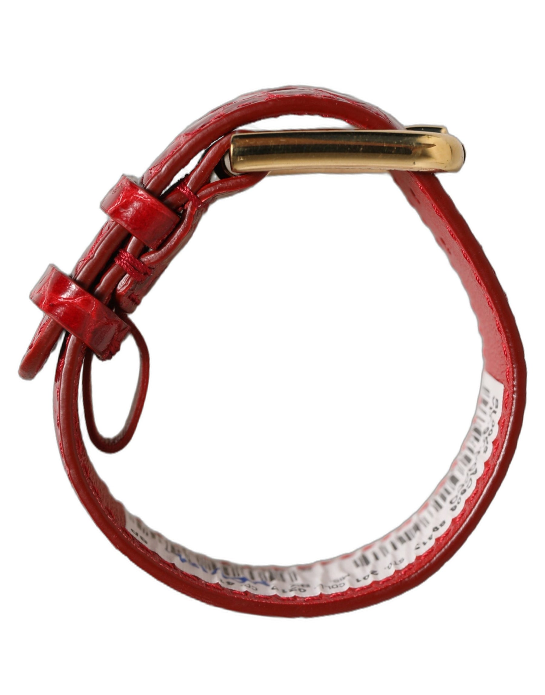 Dolce & Gabbana Red Embossed Leather Gold Buckle Belt Strap Bracelet | Regal Royce