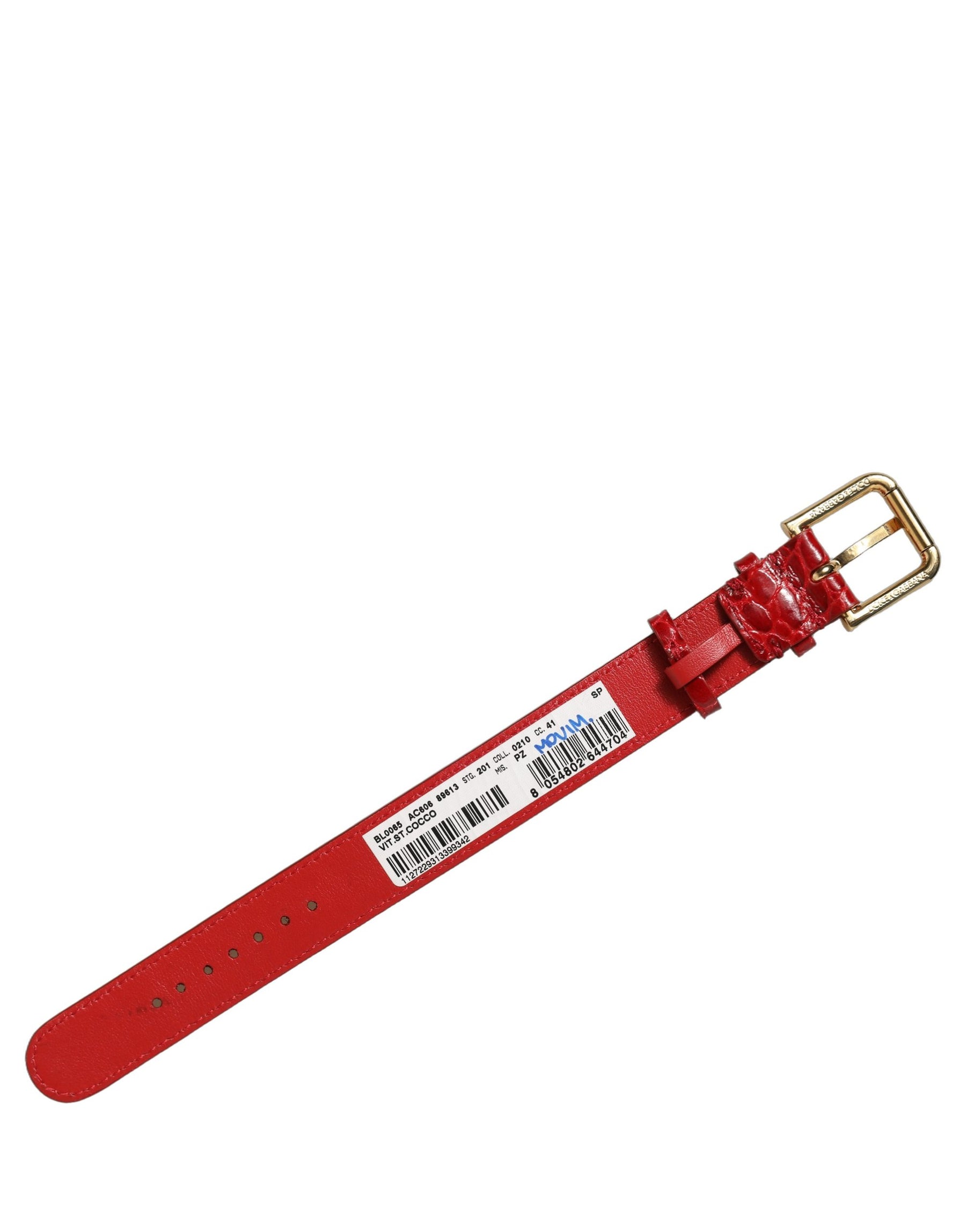 Dolce & Gabbana Red Embossed Leather Gold Buckle Belt Strap Bracelet | Regal Royce