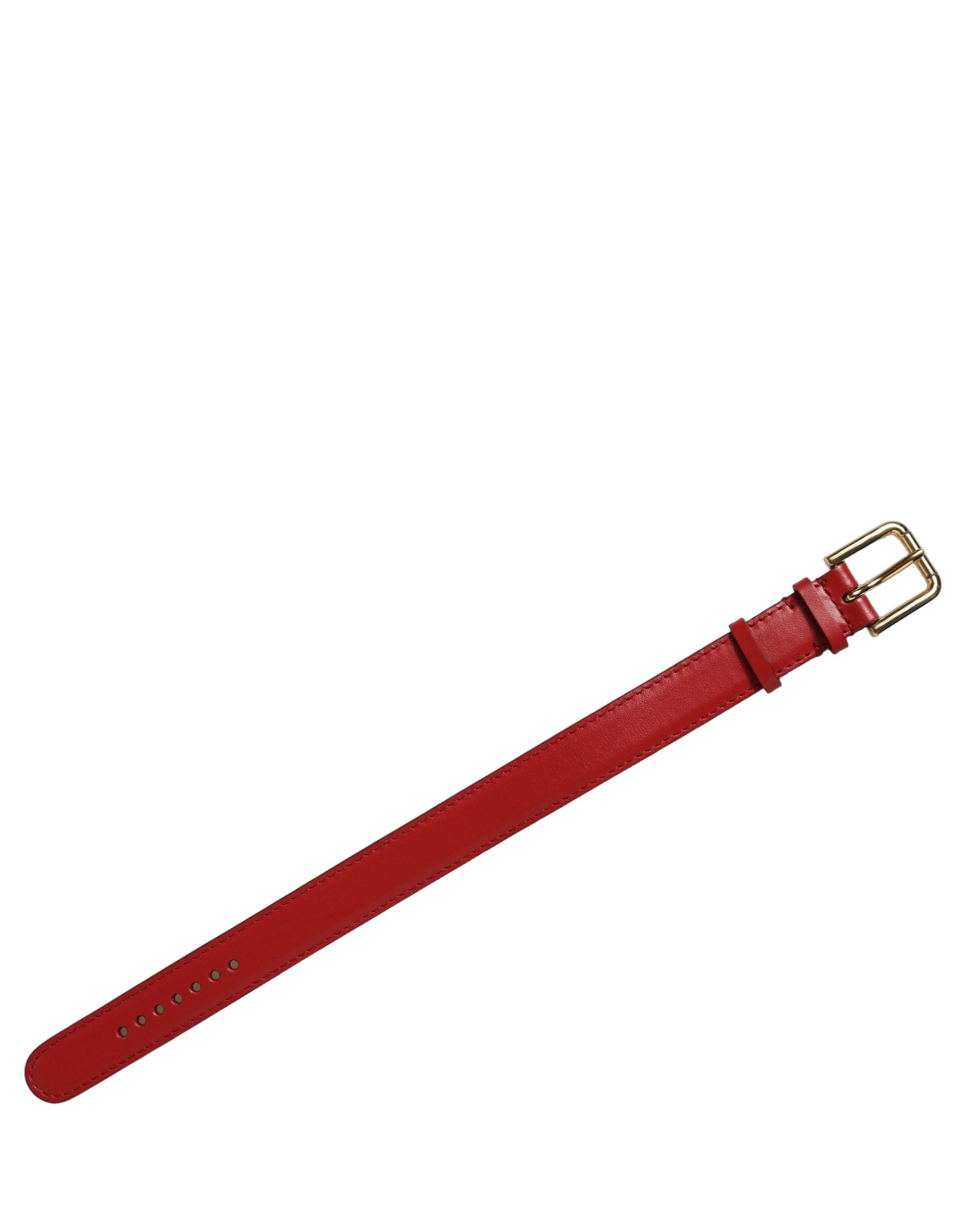 Dolce & Gabbana Red Calfskin Leather Gold Buckle Belt Strap Bracelet | Regal Royce