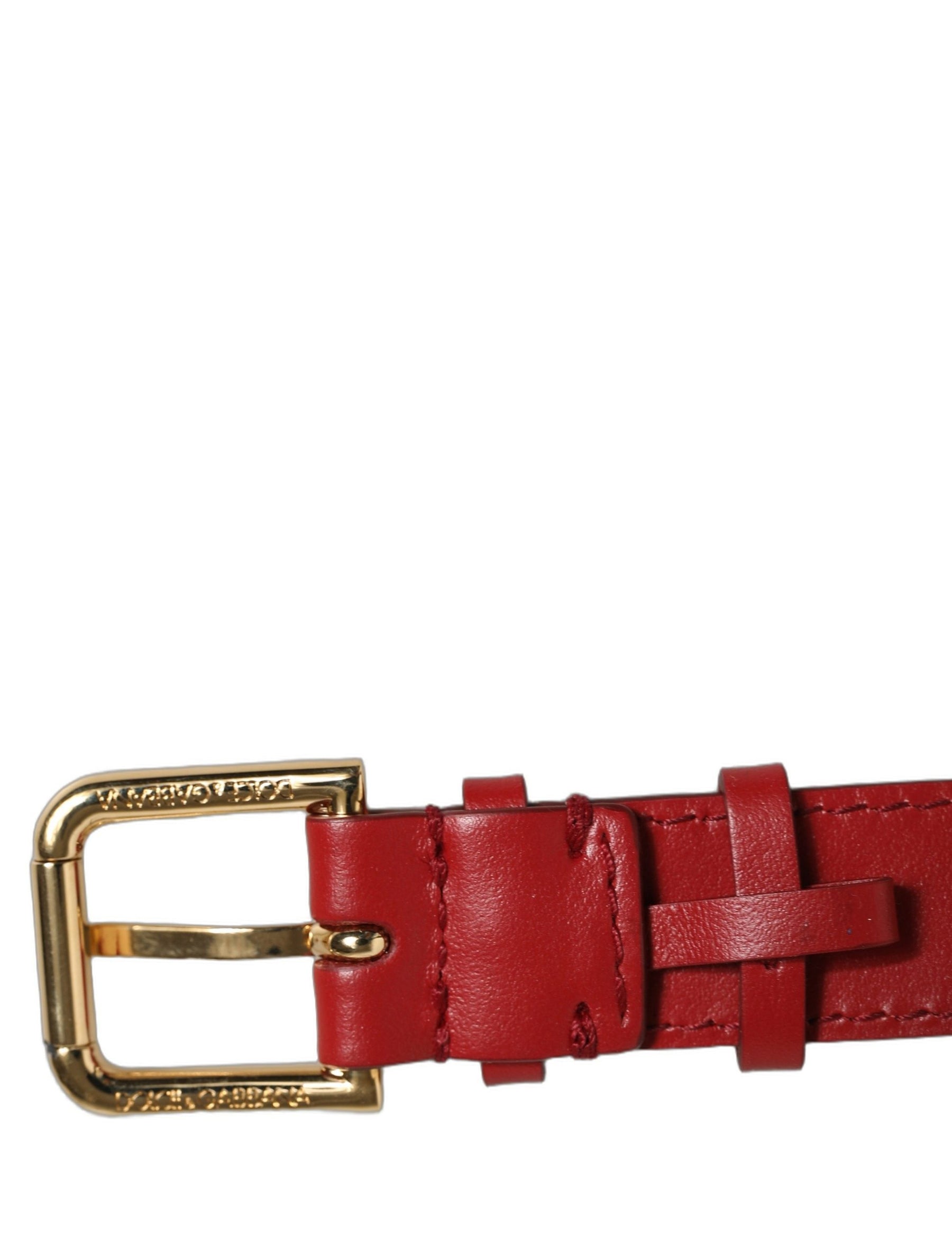 Dolce & Gabbana Red Calfskin Leather Gold Buckle Belt Strap Bracelet | Regal Royce