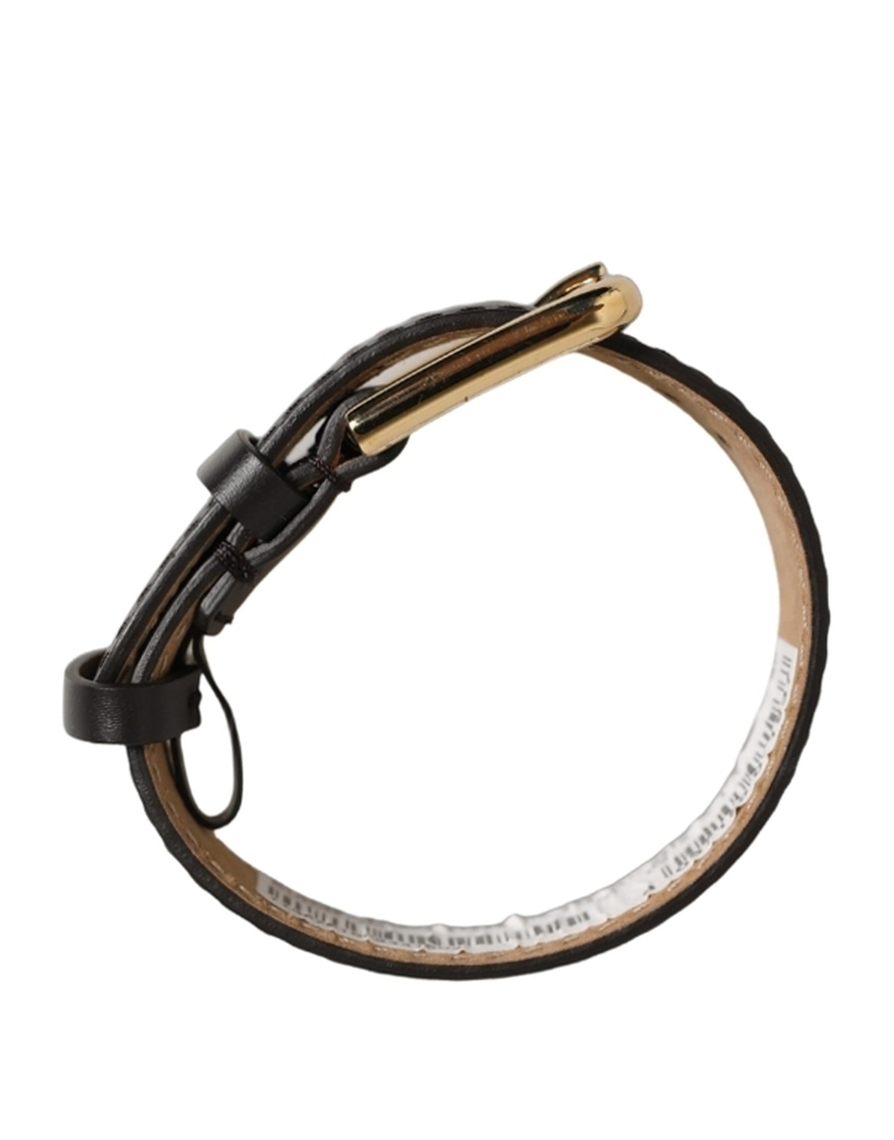 Dolce & Gabbana Black Calfskin Leather Gold Buckle Belt Strap Bracelet | Regal Royce