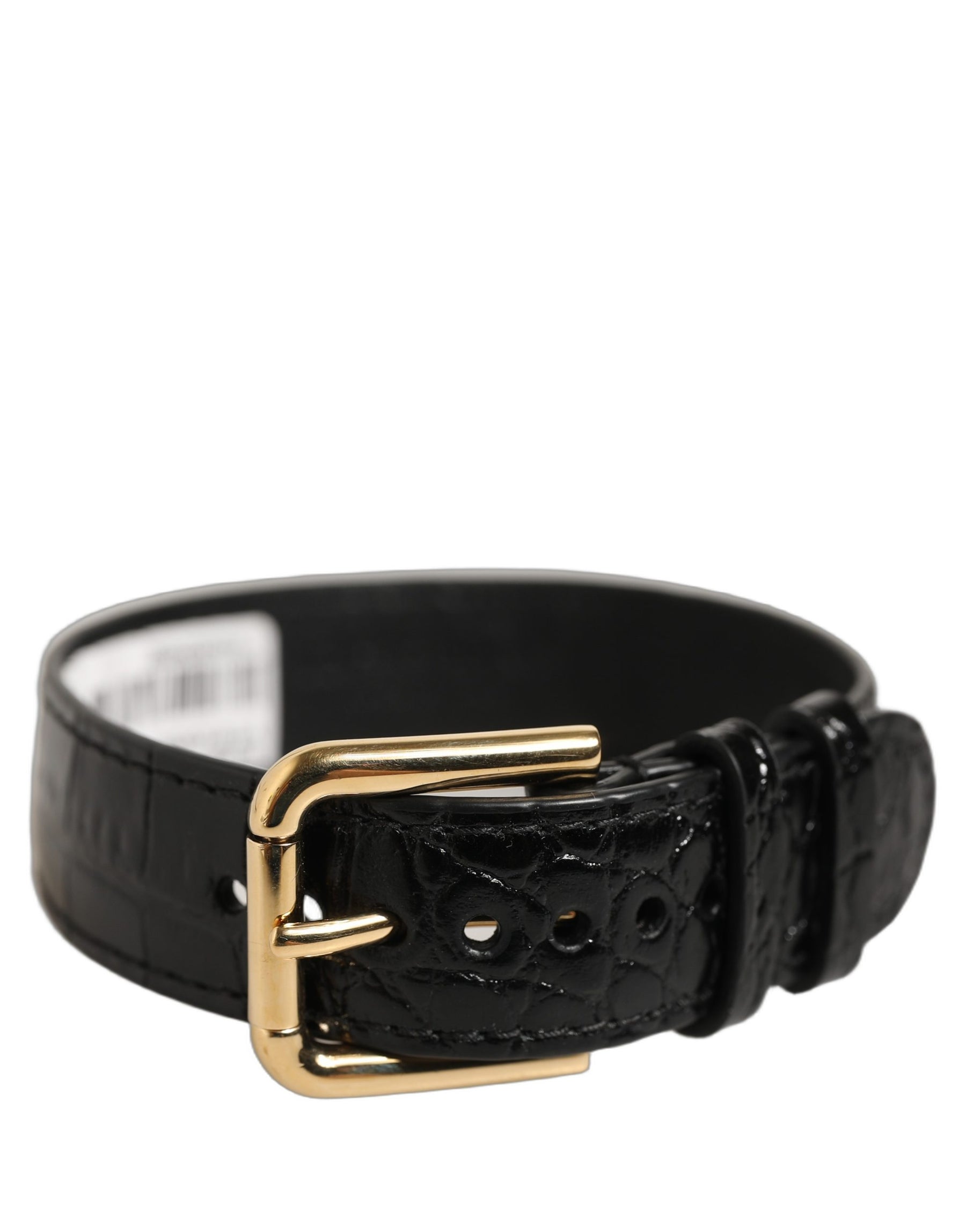 Dolce & Gabbana Black Textured Leather Gold Buckle Belt Strap Bracelet | Regal Royce