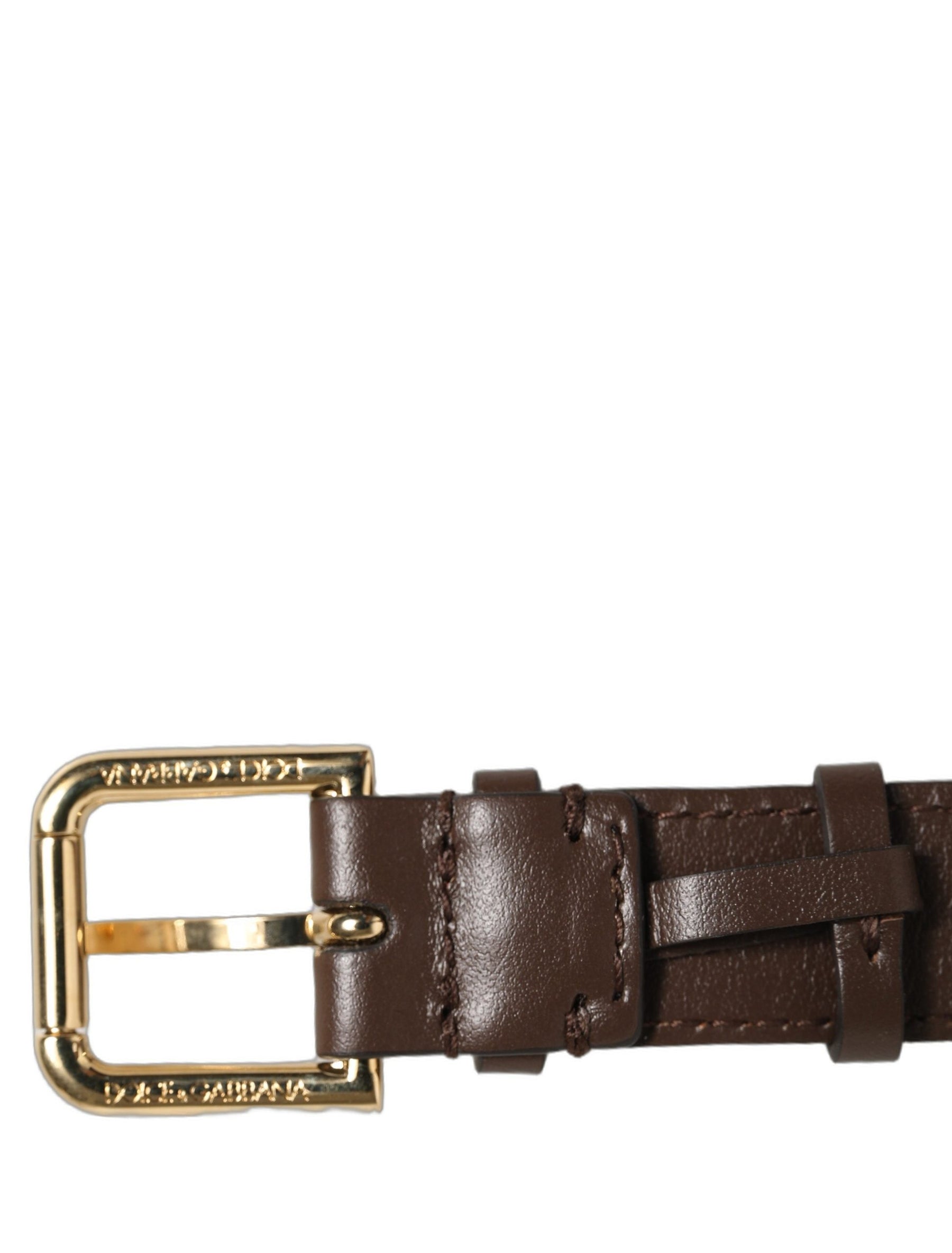 Dolce & Gabbana Brown Calfskin Leather Gold Buckle Belt Strap Bracelet | Regal Royce
