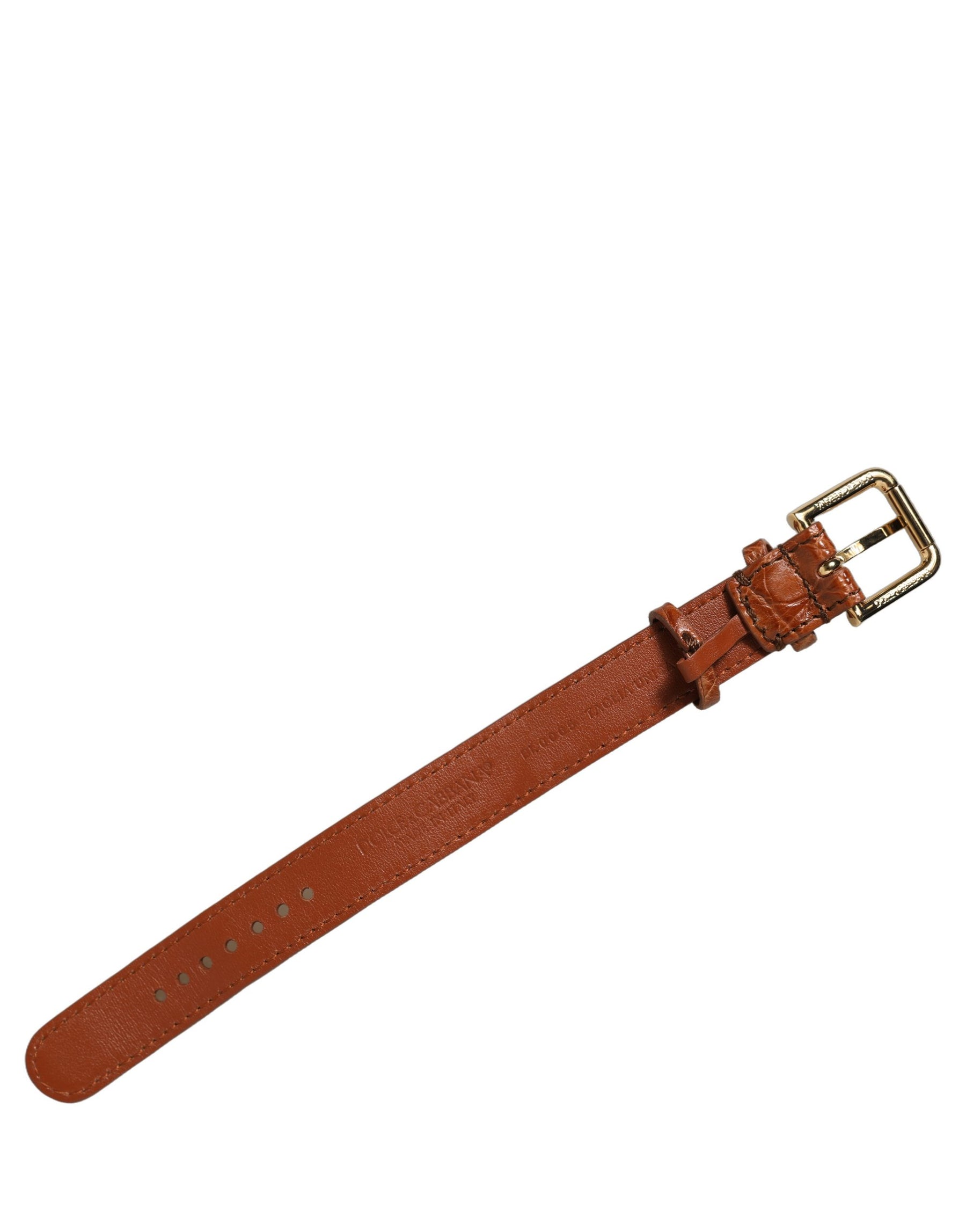 Dolce & Gabbana Brown Textured Leather Gold Buckle Belt Strap Bracelet | Regal Royce