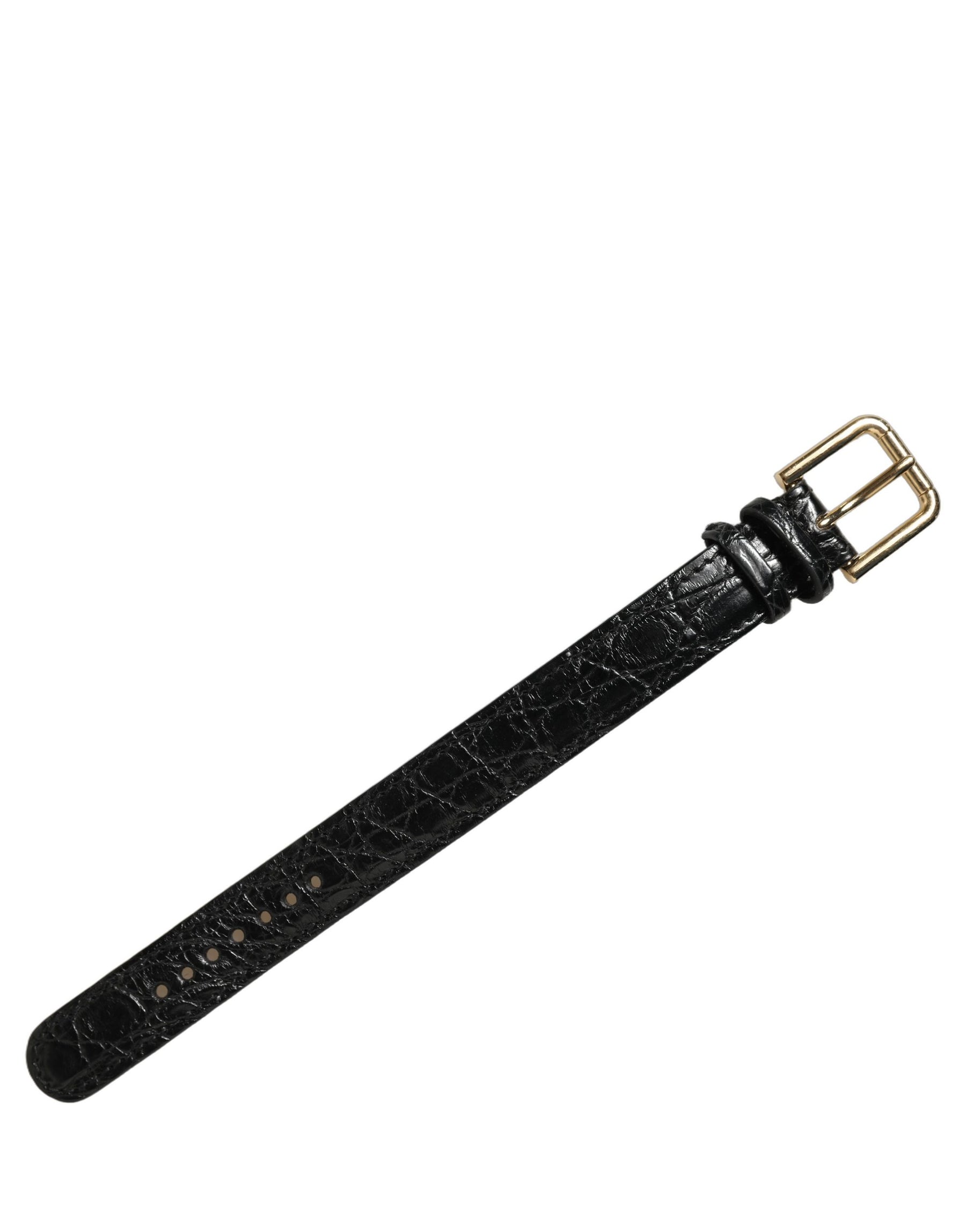Dolce & Gabbana Black Textured Leather Gold Buckle Belt Strap Bracelet | Regal Royce